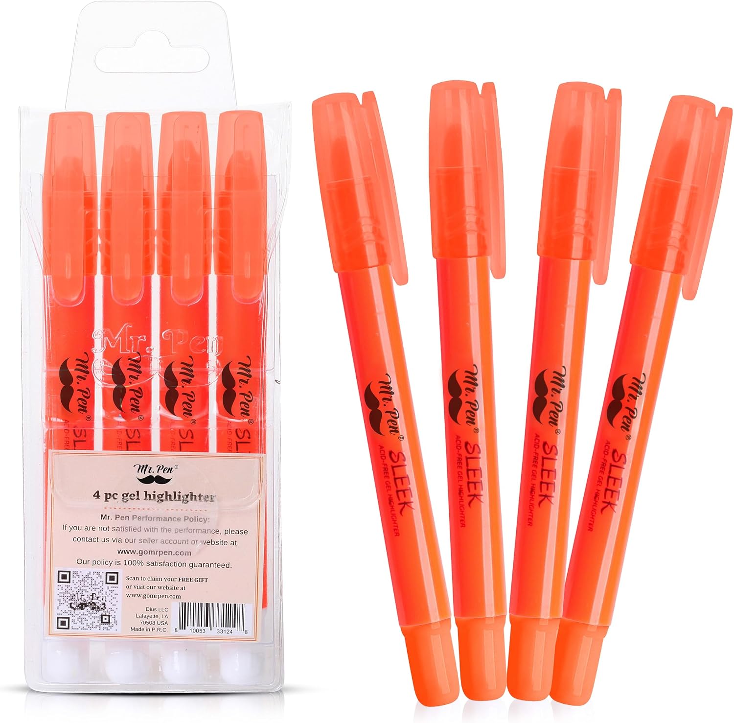 Mr. Pen- No Bleed Gel Highlighters, Golden Orange, 4 Pack