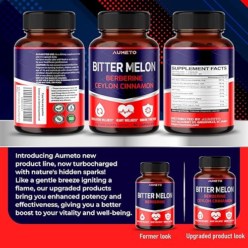 Miniatura 6 de Cápsulas de melón amargo, mejoradas con berberina y canela de Ceilán para el bienestar de la circulación y la función inmunológica (90 unidades