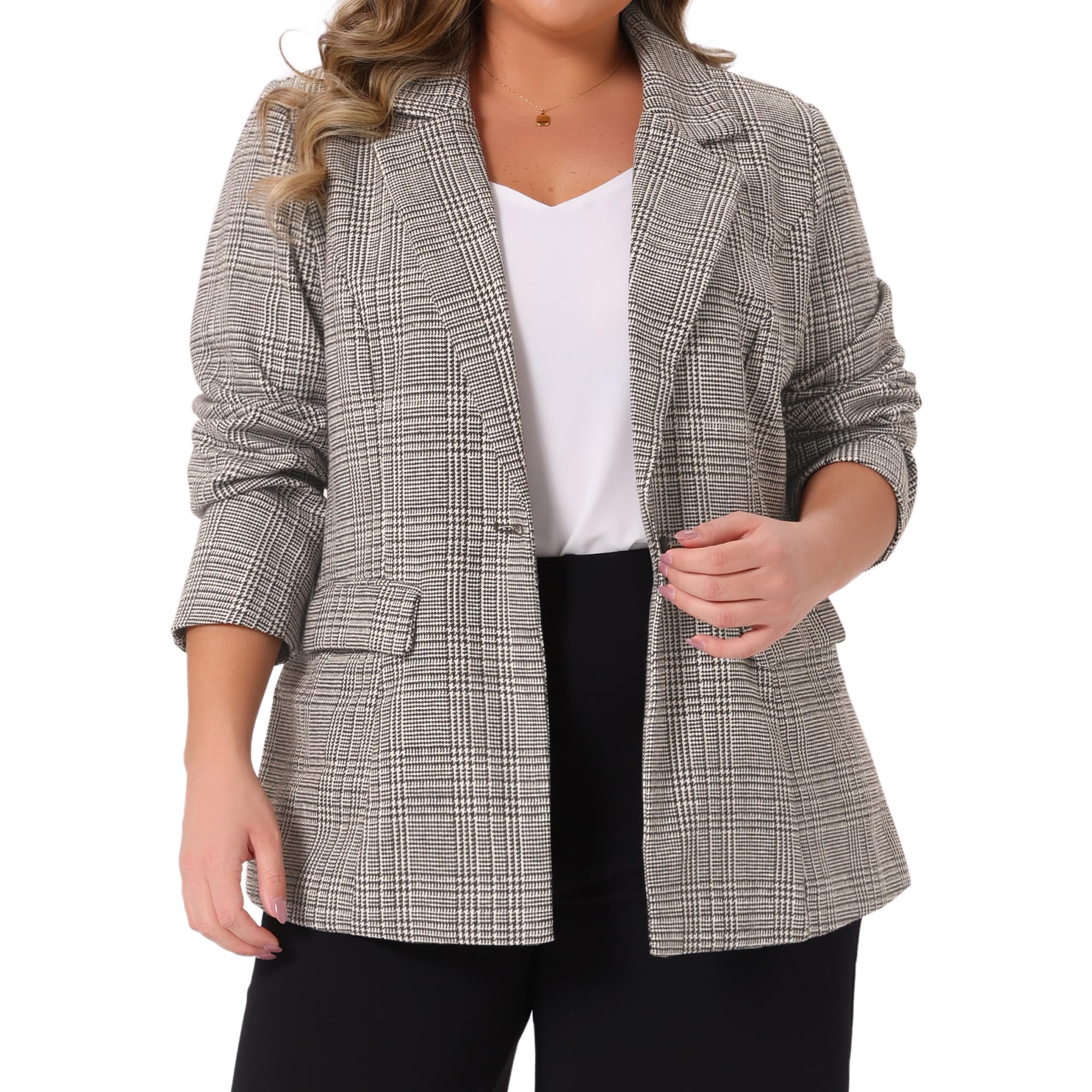 Agnes Orinda Blazers for Women Plus Size Plaid Notched Lapel Long Sleeve Business Casual Blazer Jackets