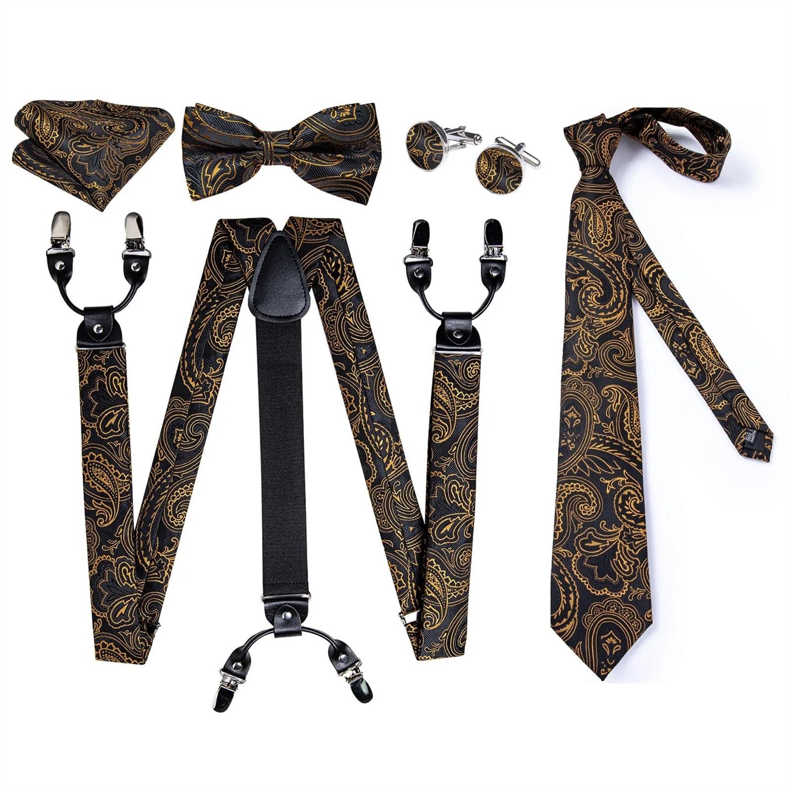 Ensemble de bretelles en cuir pour homme avec 6 clips et bretelles élastiques en soie, Bd-4012-7052, taille unique