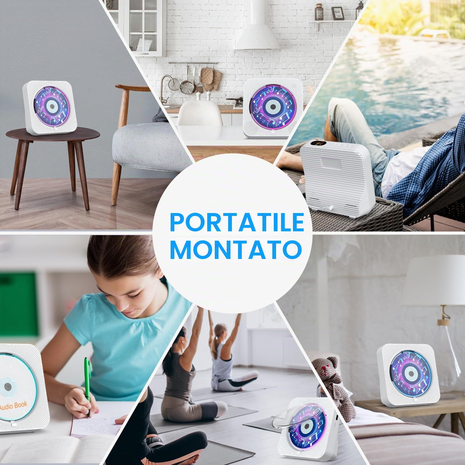 Gueray Lettore CD Bluetooth Hifi Con Altoparlante, Telecomando, Protezione Antipolvere, Schermo LED, Timer, Radio - Supporta AUX, USB, TF Card Playback