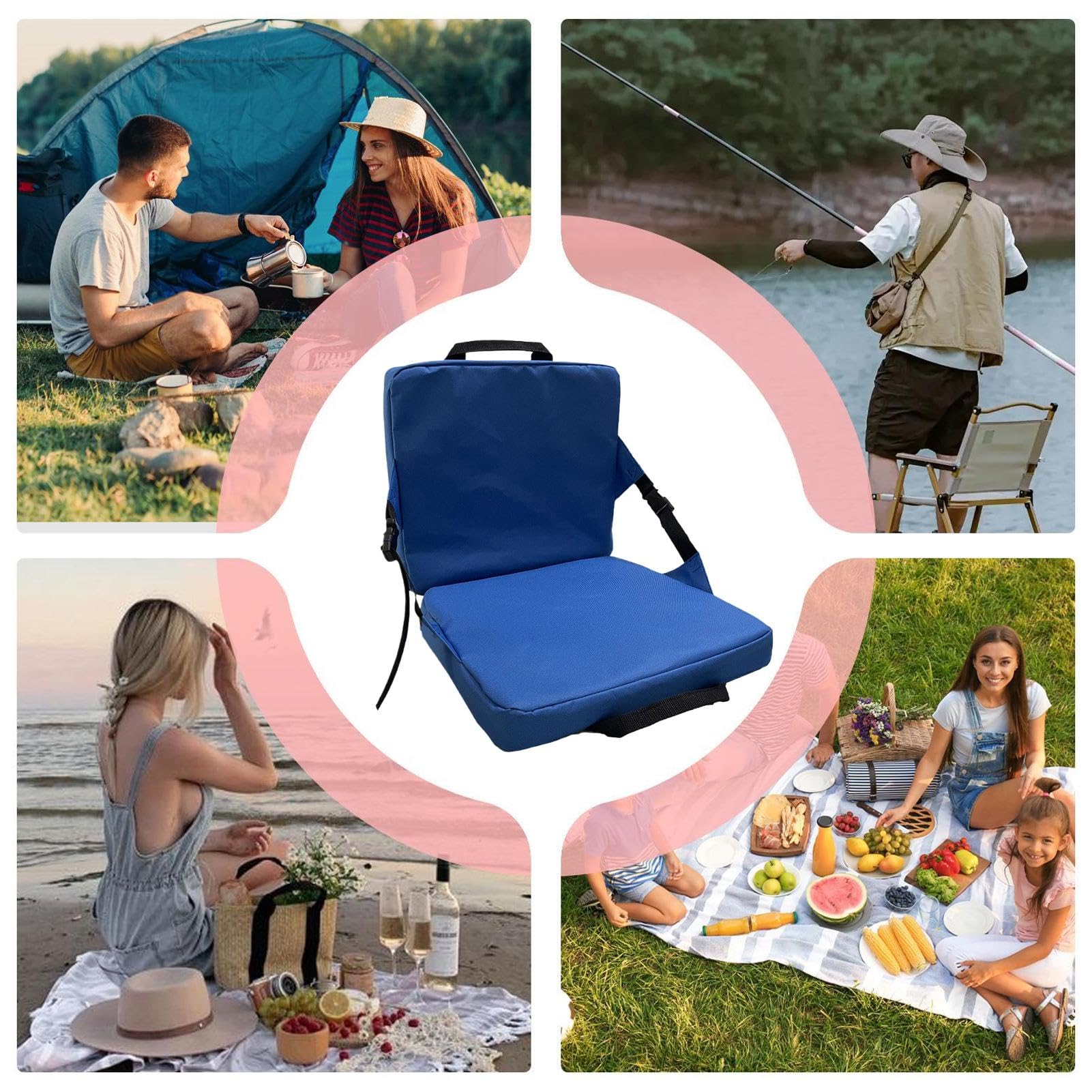 Asiento de estadio portátil, acolchado para estadio, asiento trasero, cojín cómodo, resistente al agua, para eventos al aire libre, deportes, conciertos, 38 x 34 x 34 cm, color negro