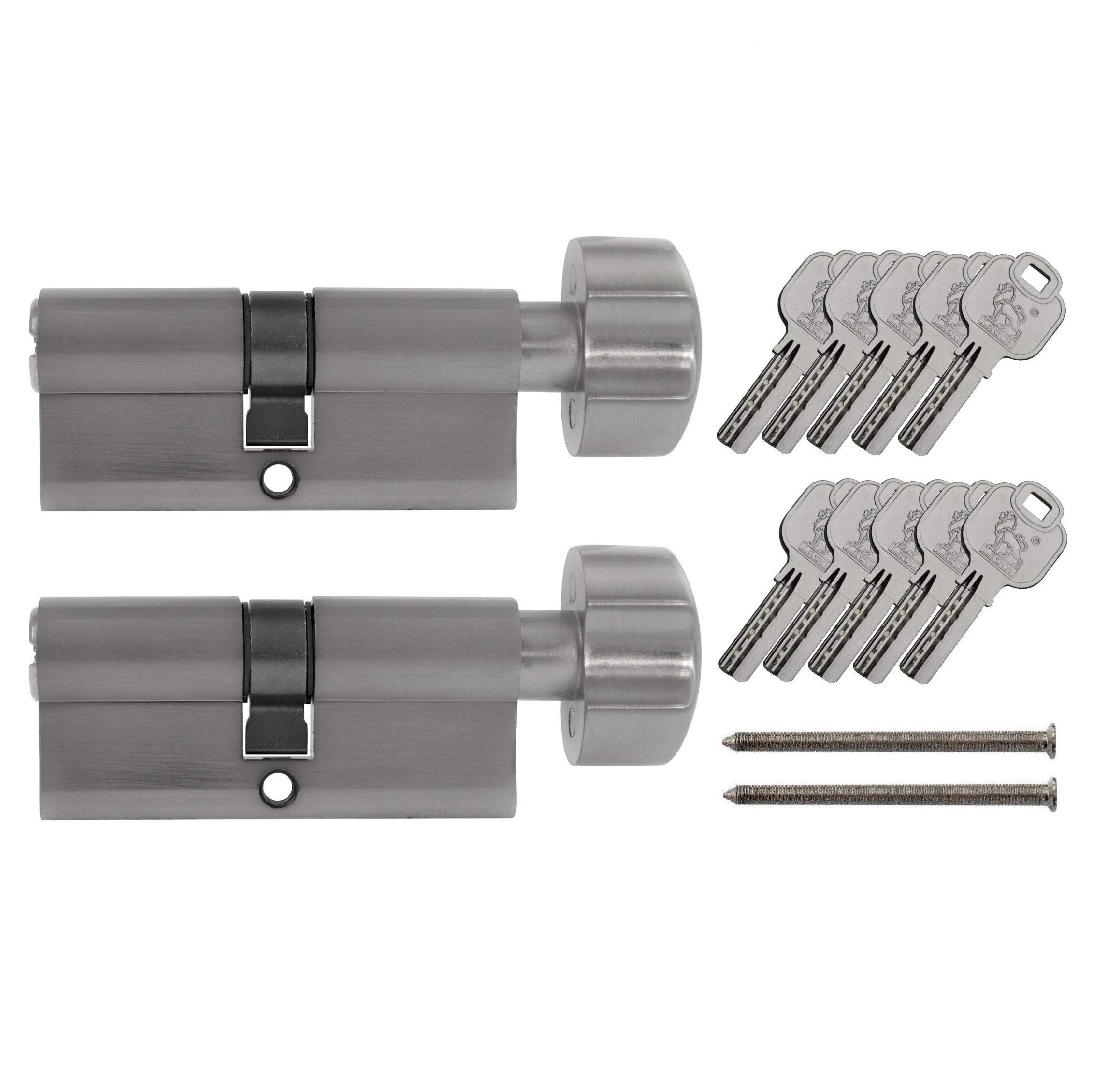 Knob Cylinder KD 80 mm 40/40 Simultaneous Locking Including 10 Keys Pack of 2
