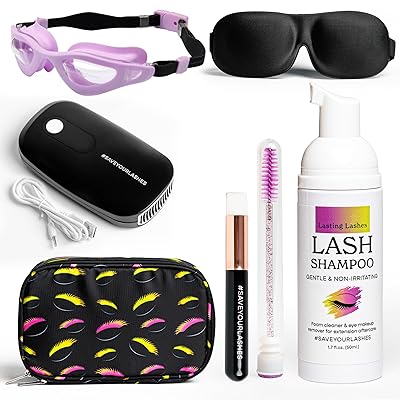Lash Shampoo Kit – Premium Lash Extension Cleaning Kit & Care Set with Fan, Brush, Oil-Free Eyelash Cleanser, Goggles for Shower & Sleep Mask - Lash Bath Kit & Aftercare System