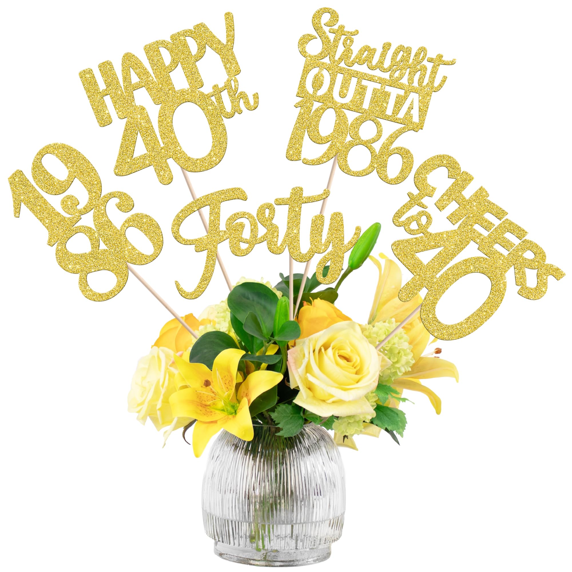 15 PCS 40th Birthday Centerpiece Sticks Forty Happy 40th Straight Outta 1986 Table Flower Centerpieces Sticks Cheers to 40 Floral Decorations for 40th Birthday Party Centerpieces Supplies Gold