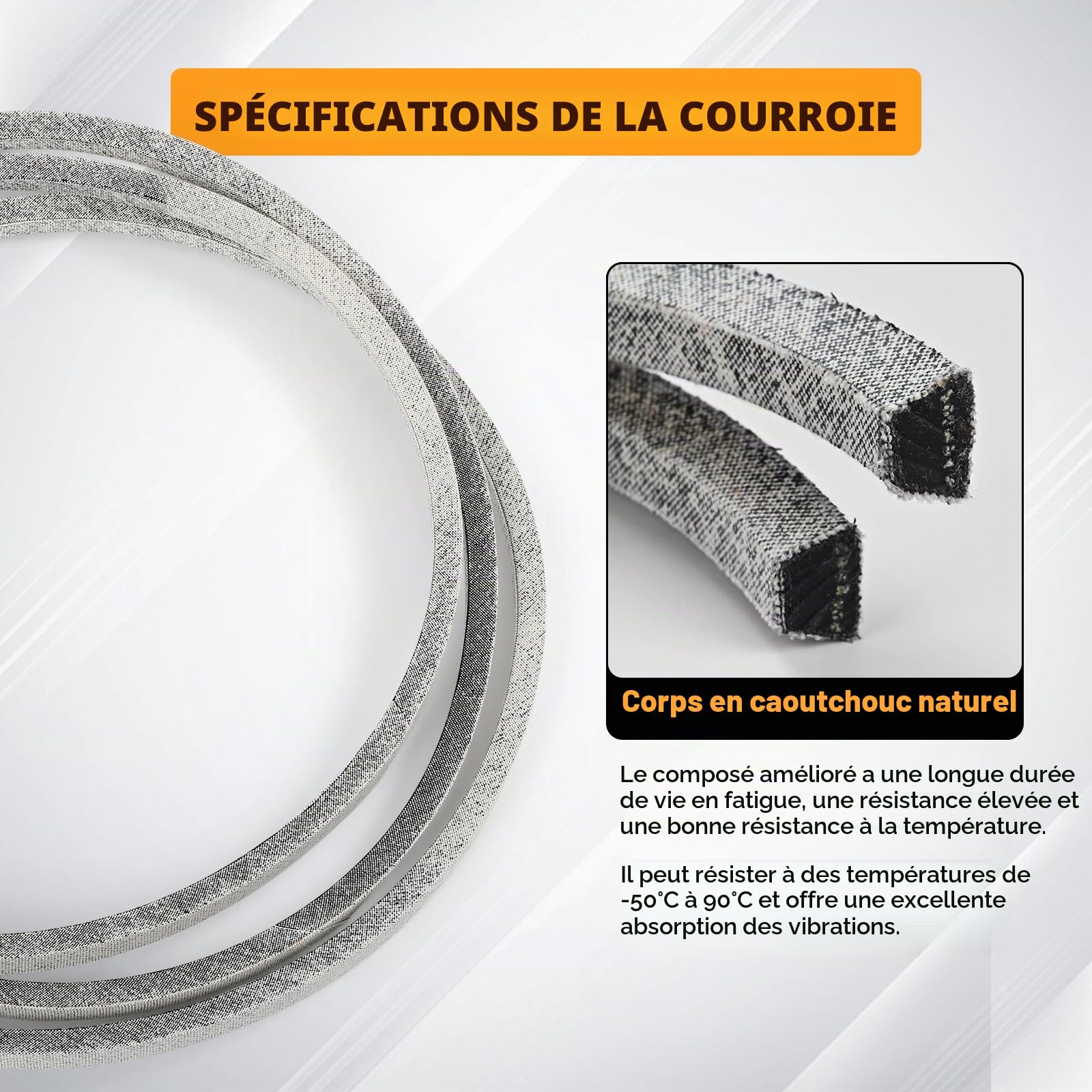 Courroie de 106,7 cm pour tondeuse John Deere GX20072 GY20570 Compatible avec John Deere 102 105 L100 L105 D100 D110 D120 D130 X110 X125 X145 E100 E110 E120 LA105 LA110 LA115 (1,27 cm x 264,2 cm)