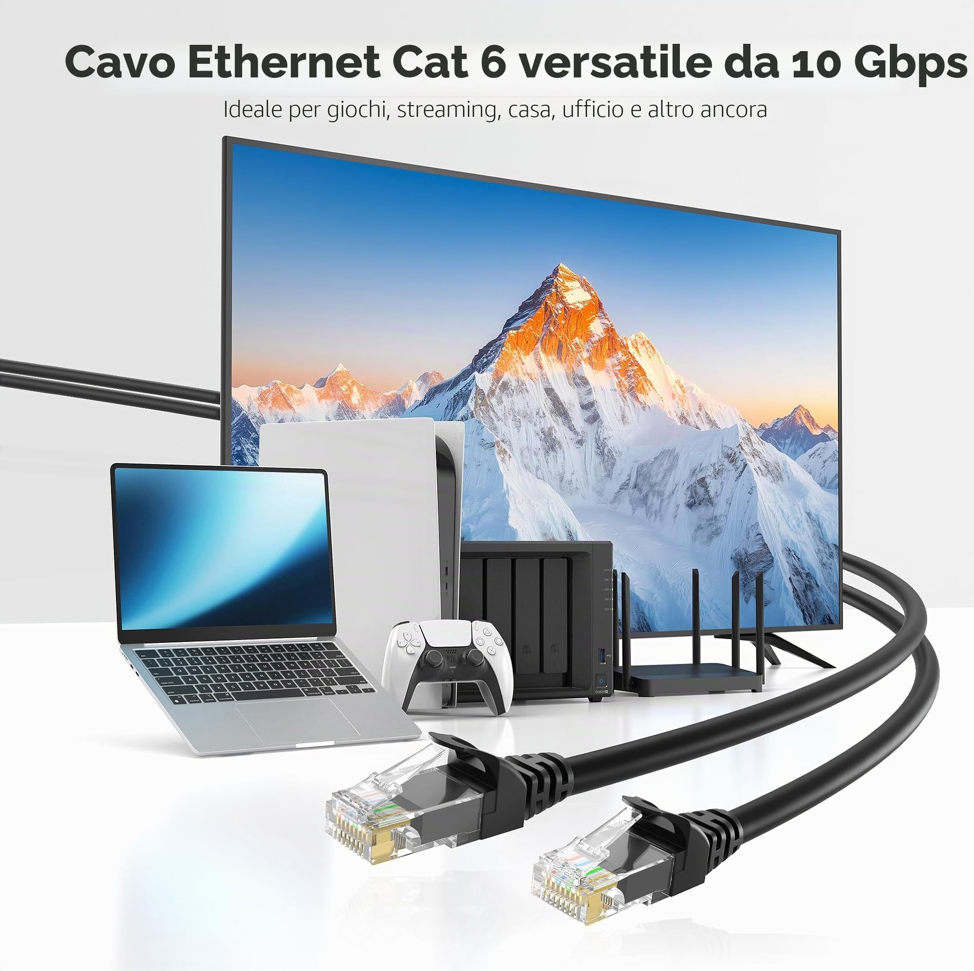 Cable Matters Confezione da 5 cavi Ethernet Cat6 corti da 10 Gbps, antigroviglio, 0,3 m (cavo Cat6, cavo Cat 6) in nero, 0,3 metri