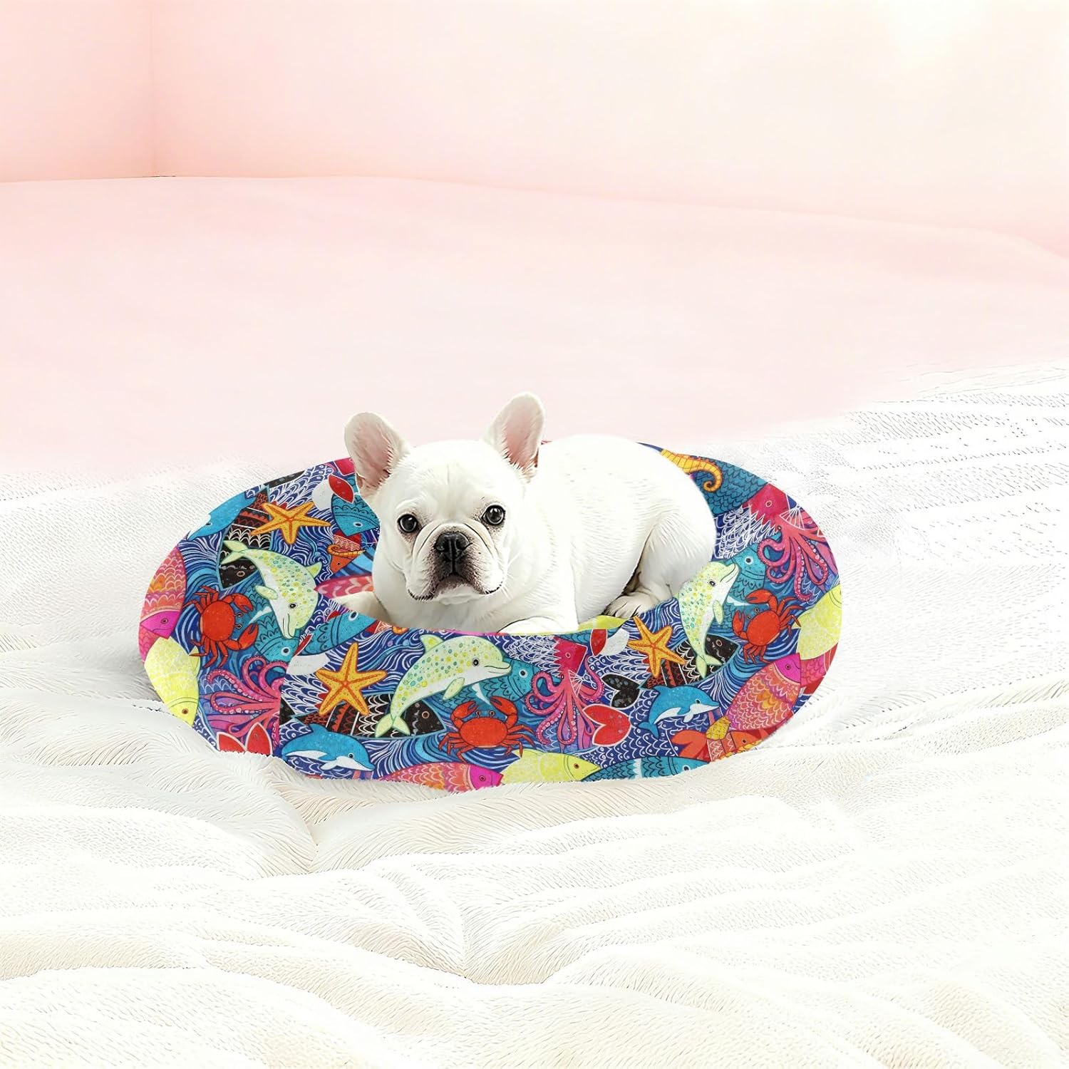 Pet Dog Beds Anxiety Relief Fluffy Dog Pillow Bed for Small Size Pets Supplies M Ocean Fish