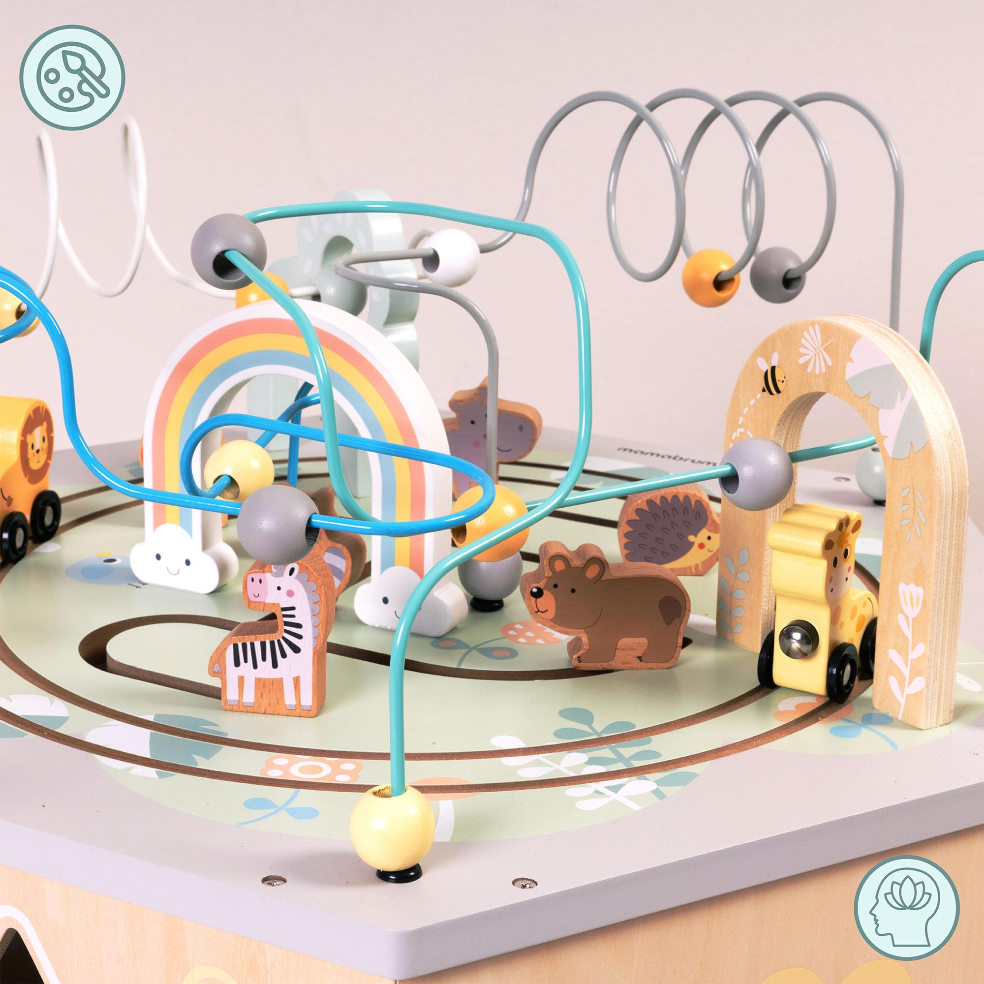 Mamabrum Grande Cubo Educativo – Giocattolo Montessori con Trenino Magnetico, Anelli Motori e 10+ Attività – Per Bambini da 12m+