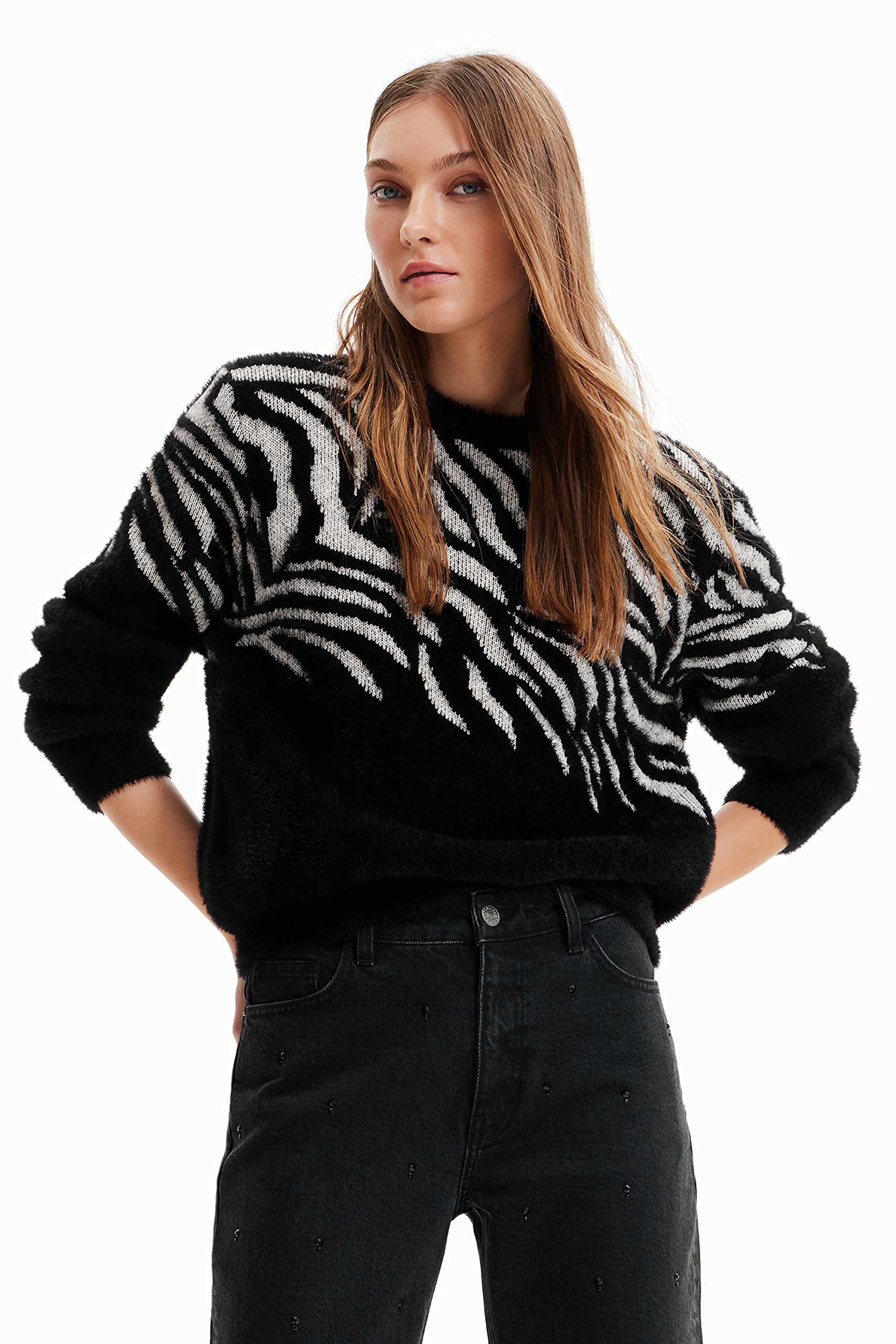 Desigual Women's JERS_FLOWZE 2000 Black Sweater, XL