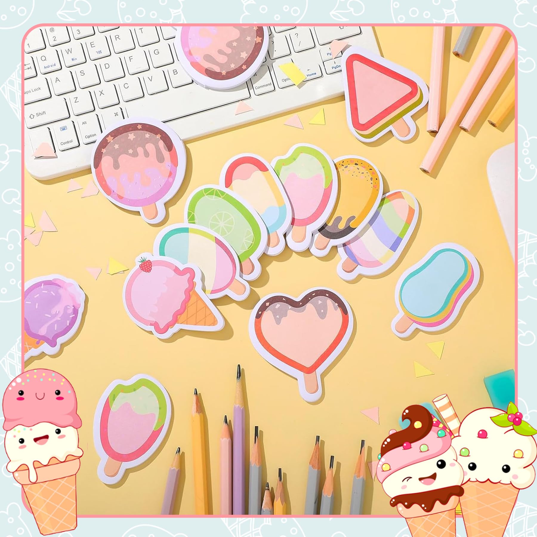 YeahBoom Pack of 24 Sticky Notes, 720 Sheets Small Sticky Notes Children, Ice Cream Sticky Notes, Cute Mini Sticky Notes - Image 4
