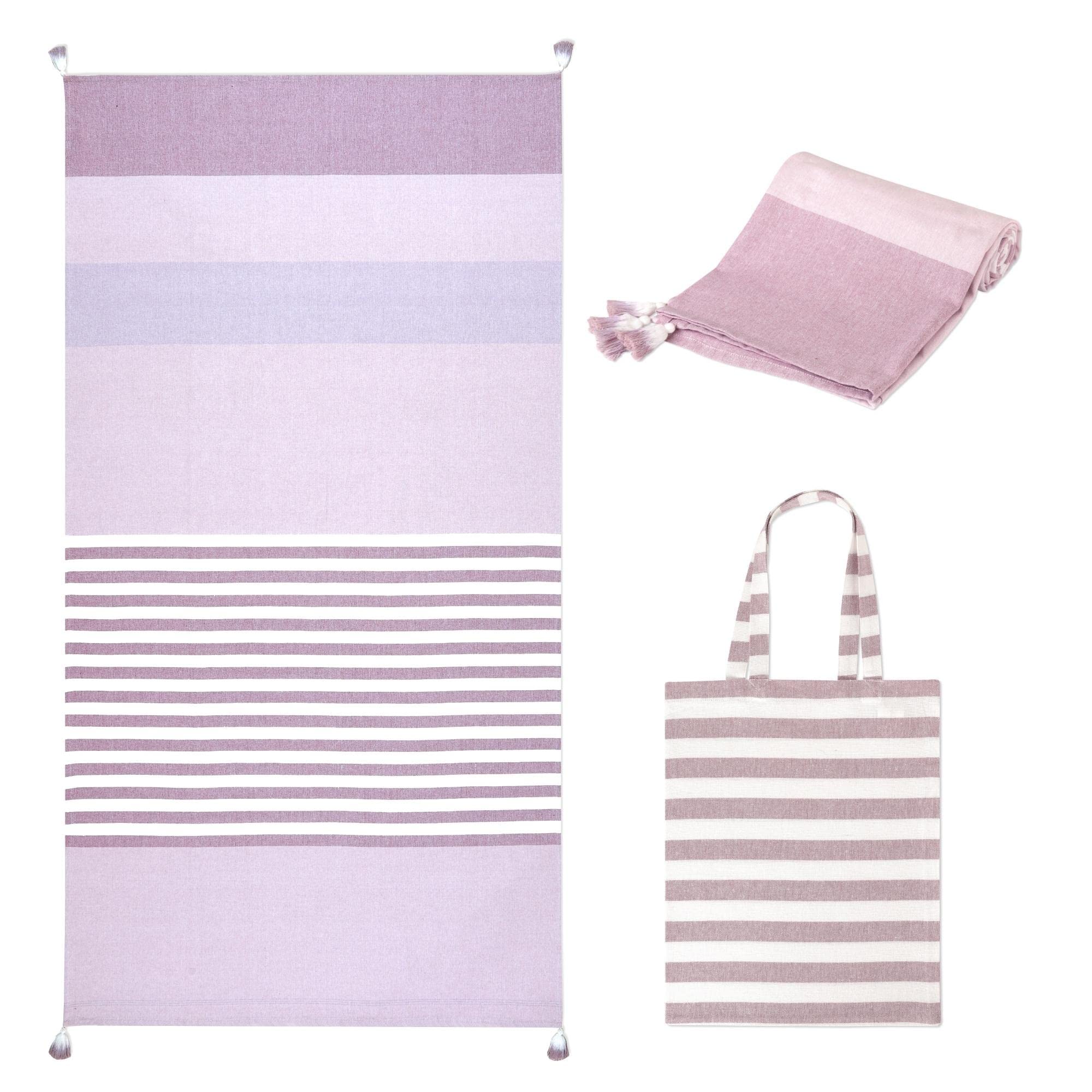 Folkulture Beach Towel, Turkish Beach Towel, 40x72 Striped Beach Towels Oversized with Tote Bag, Pool Towels in Beach Essentials, Quick Dry Towel,