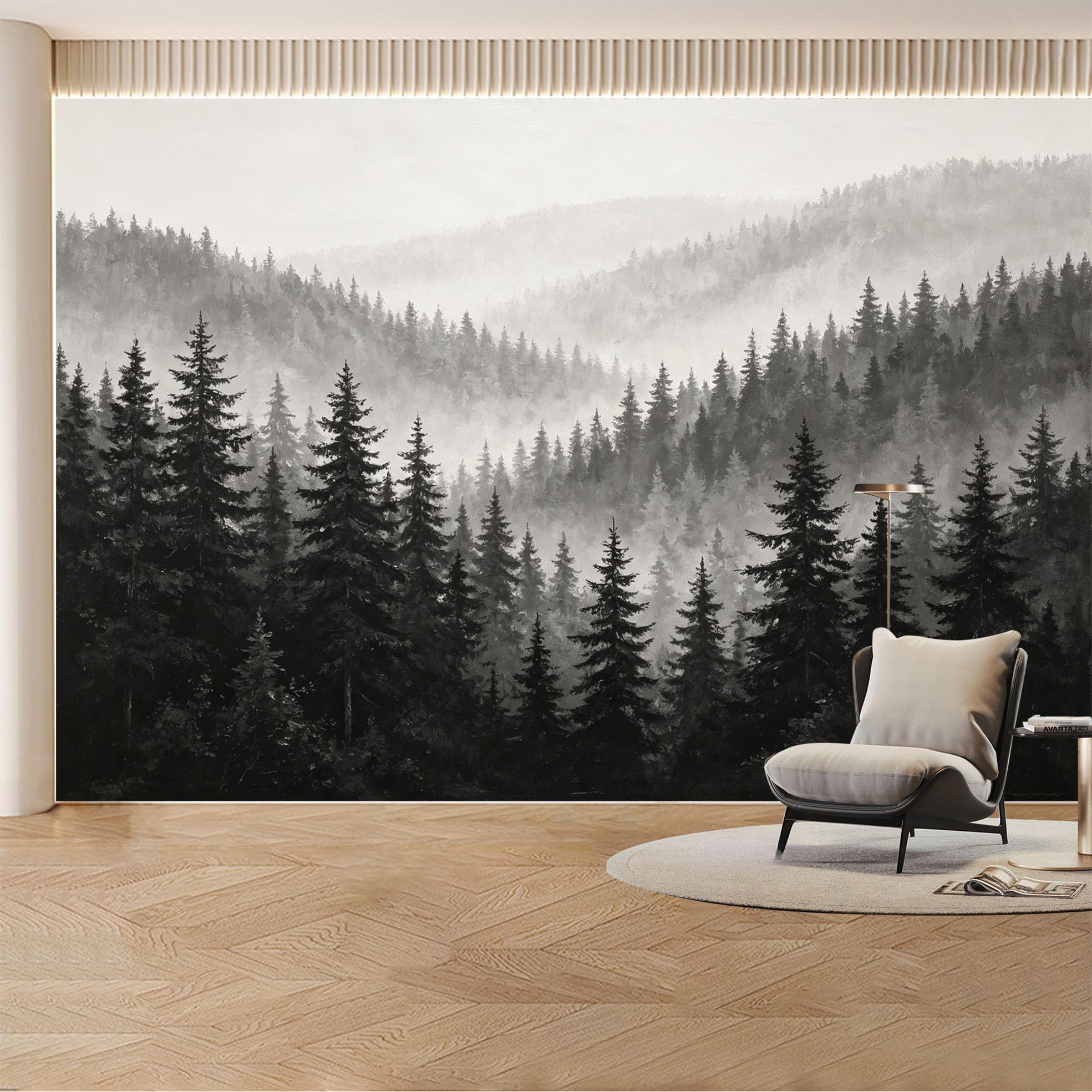 Custom Wall Mural Wallpaper Misty Forest， Landscape Nature Modern Large Wall Art， Minimalist Nordic Removable SelfAdhesive Large Photo for Living Room， Bedroom， Office