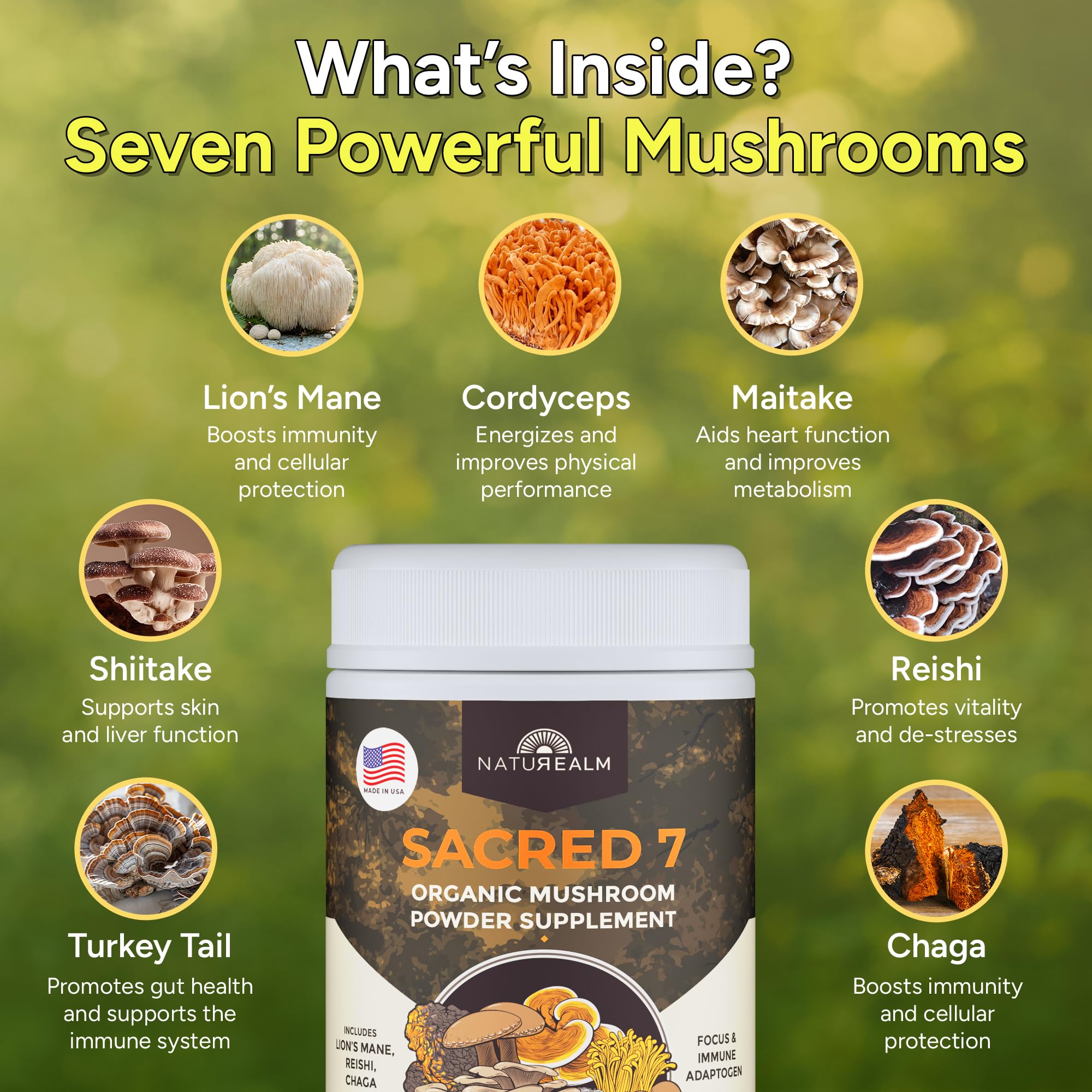 Naturealm Sacred 7 Organic Mushroom Powder, 60 Servings (2 Month Supply) — Amazon image 3