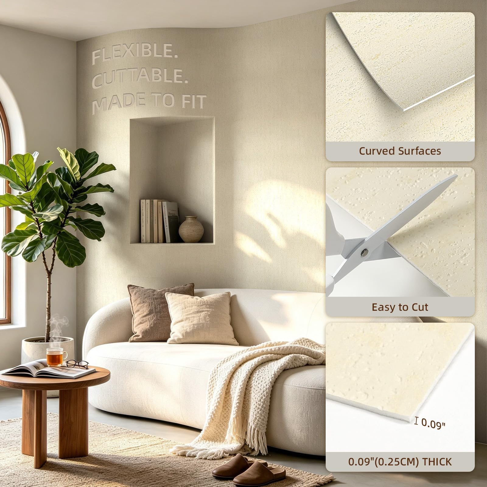 WADILE Paneles de pared de hormigón para despegar y pegar, 30 cm x 59,9 cm, revestimiento de pared de cemento sintético de PVC para decoración de paredes interiores, paneles de pared flexibles