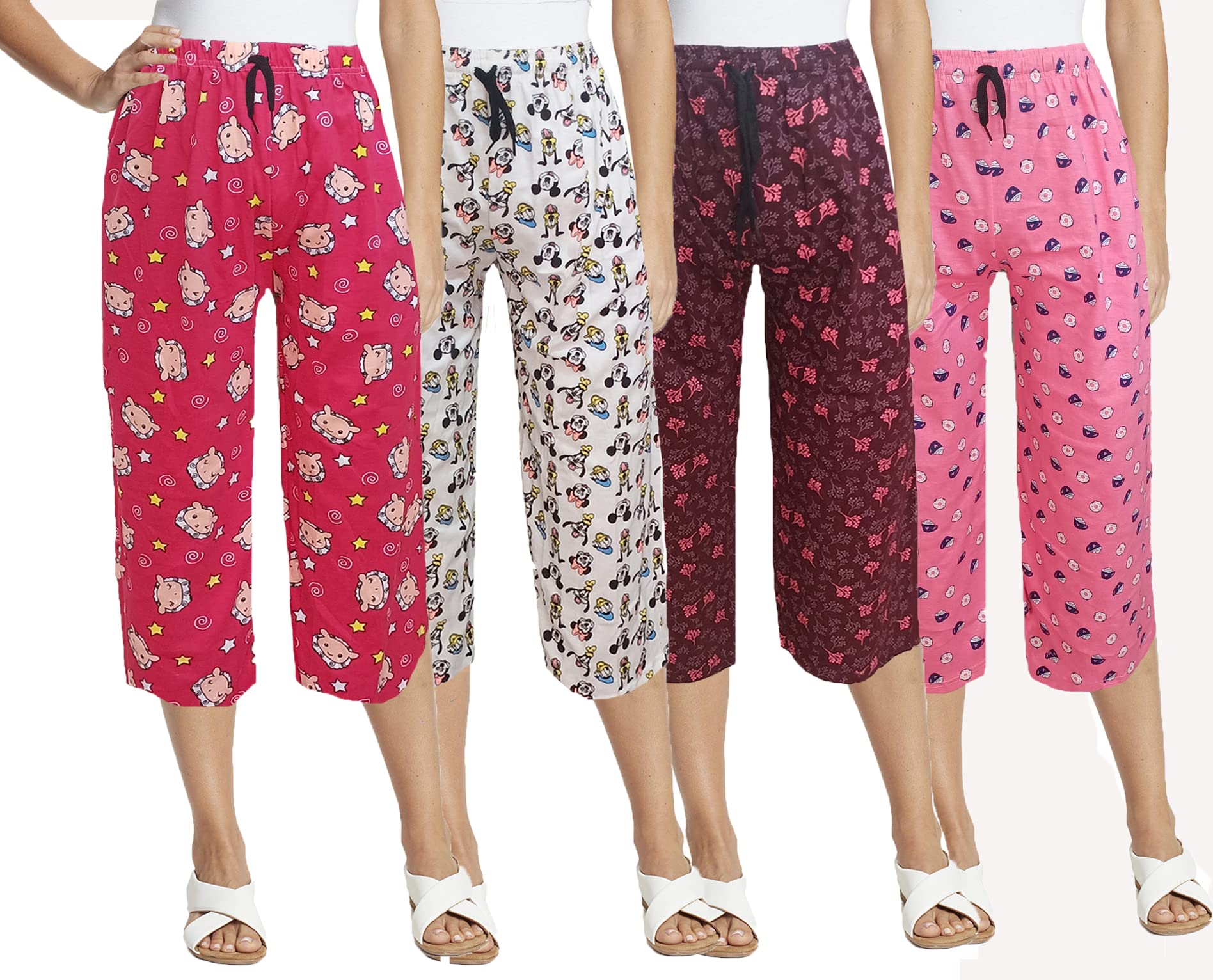 brand flex Women's Cotton Capri, Nightwear 3/4 Pyjama, Printed, Prints May Vary (Assorted) (Large, 4 Pack)-picture-26