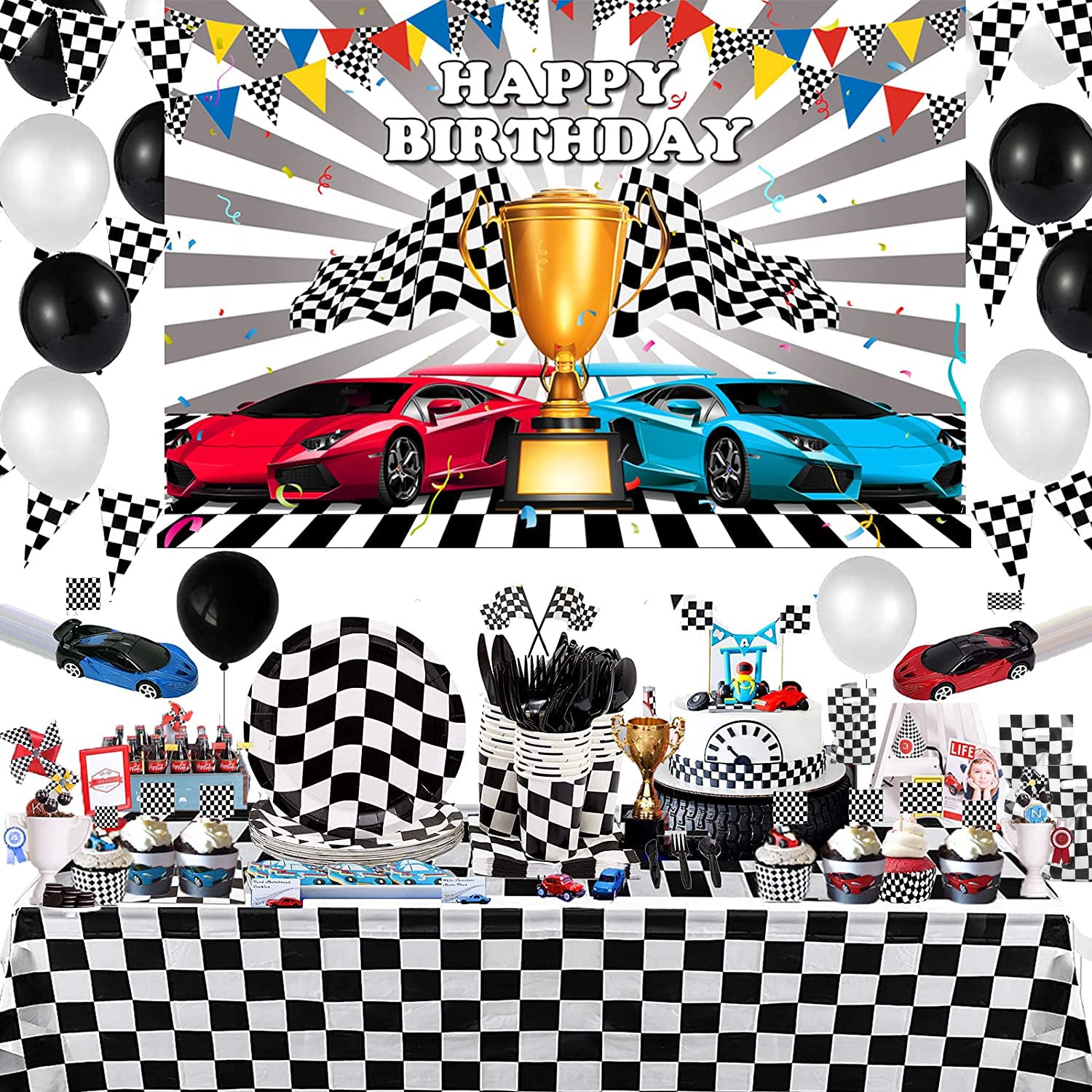 Buy Race Car Birthday Party Supplies with Tablecloths Plates Napkins