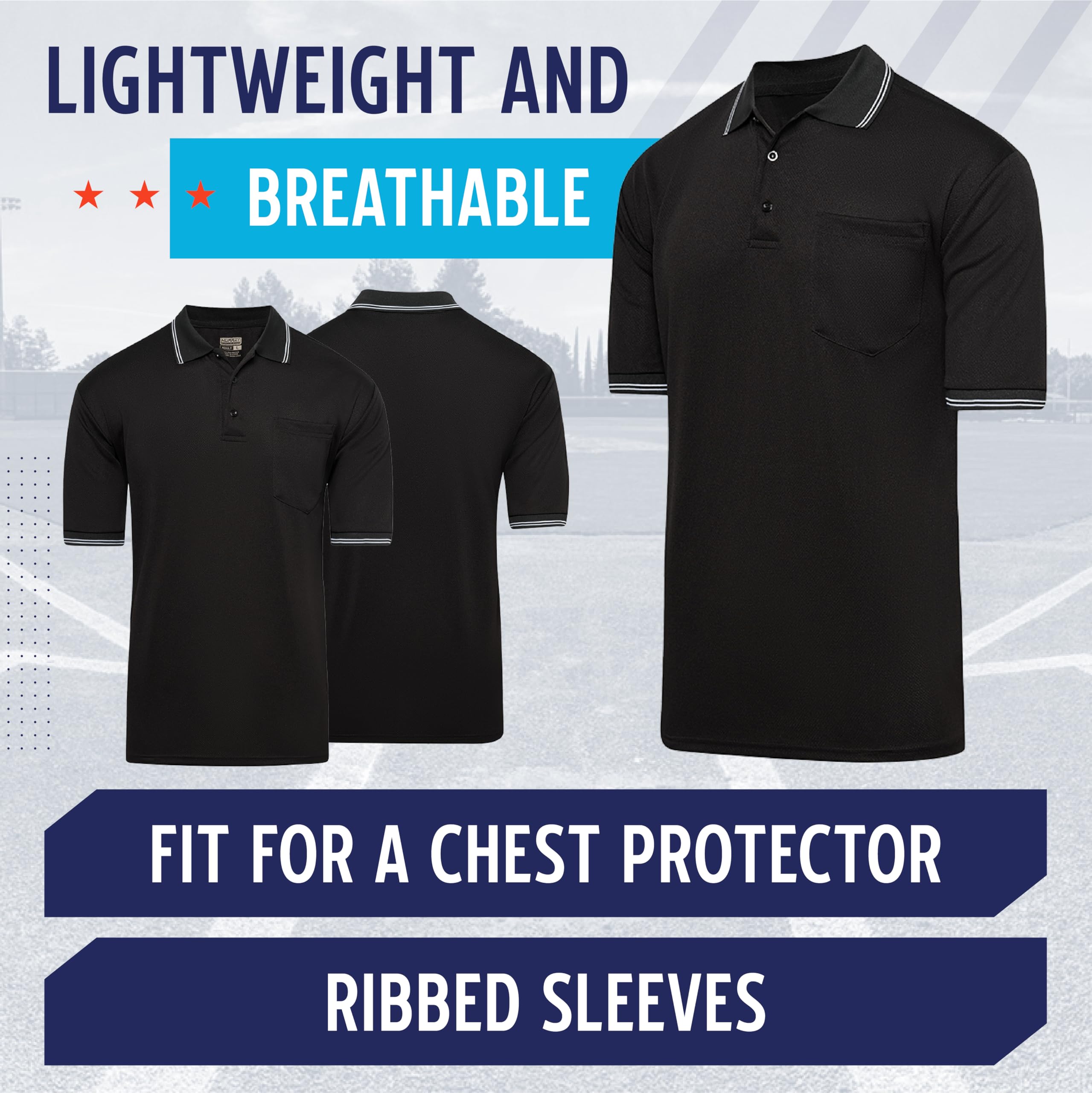 Murray Sporting Goods Short Sleeve Polo Baseball and Softball Umpire Shirt - Sized for Chest Protector