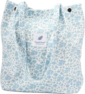TOPASION Cute Corduroy Tote Bag Canvas Shoulder Handbags for Women Travel Shopping