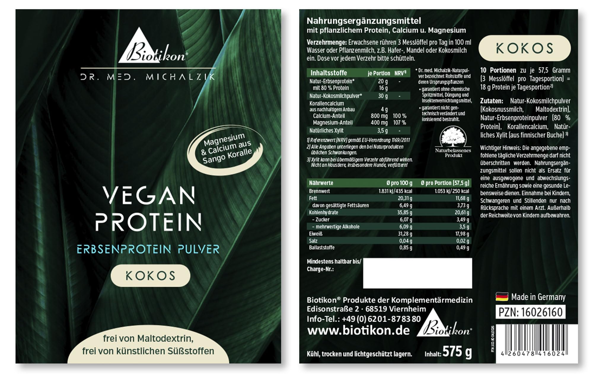 Proteine 3er-Pack Aronia Kakao Kokos, 20 g Erbsenprotein, 1600 g Pulver | Mit Erbsenprotein, Kokosmilchpulver, Calcium und Magnesium • eigene deutsche Produktion • ohne Zusätze