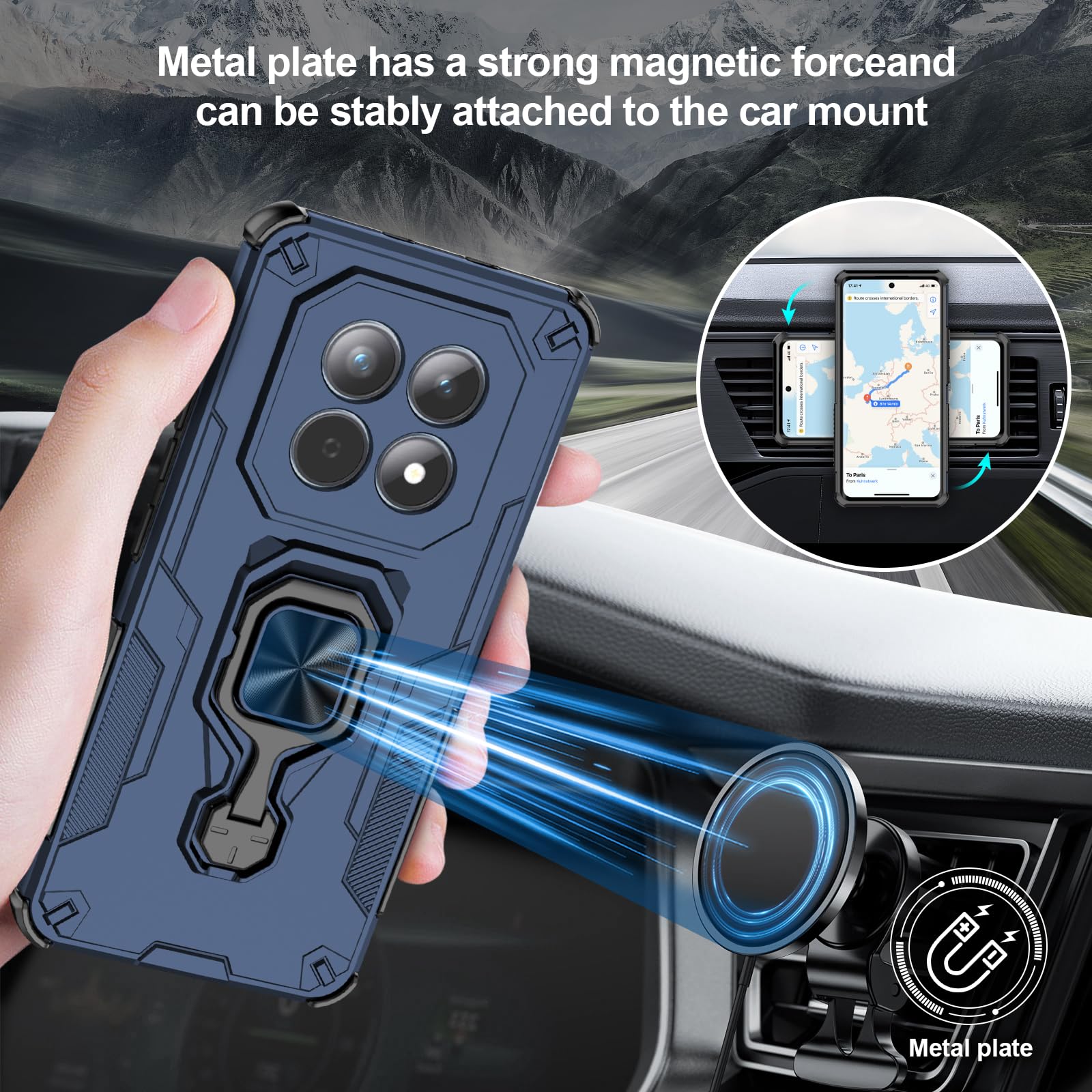 Funda para Xiaomi Redmi Note 15 Pro 5G, Carcasa Antigolpes con Soporte anular metálico, Case Protectora de Grado Militar, Azul — view 317