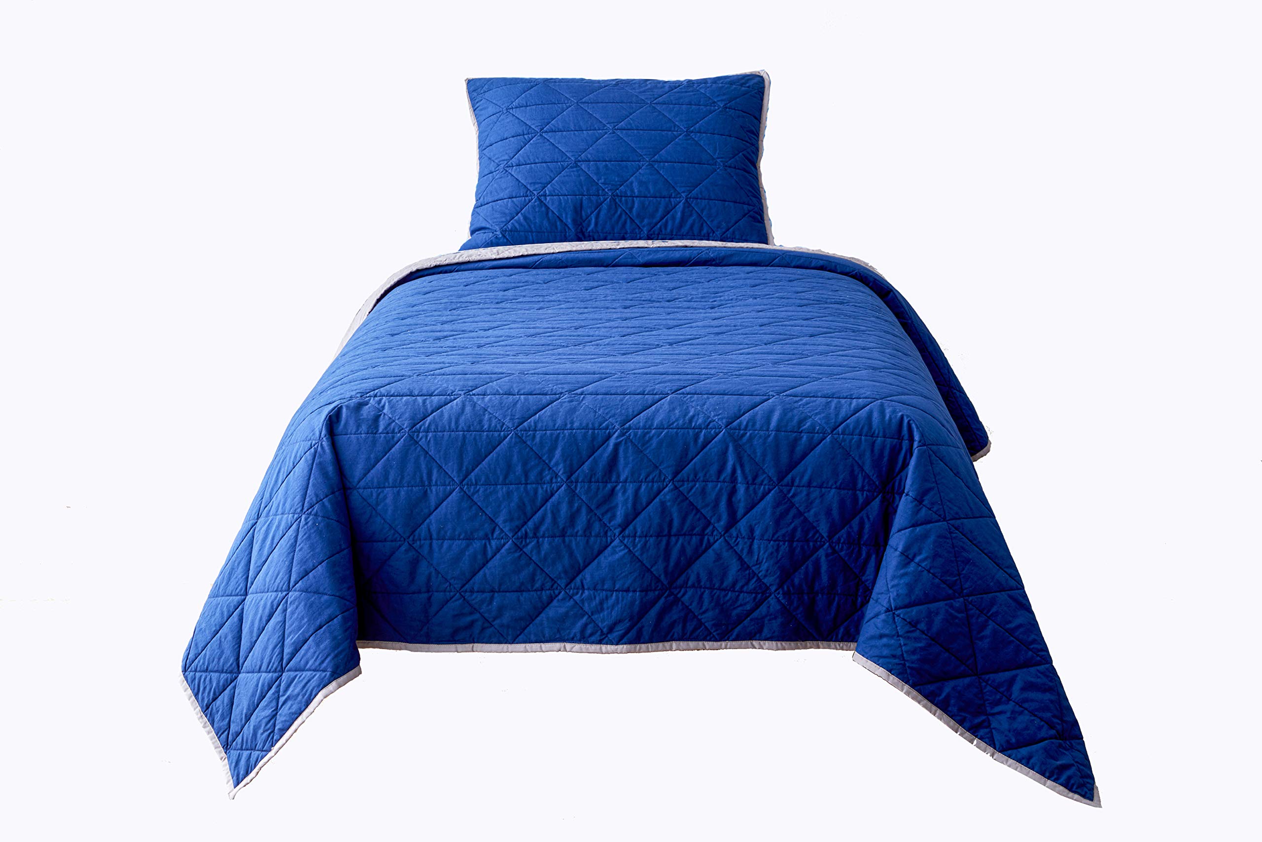 Saturday ParkReversible Solid Navy Full/Queen Quilt - 100% Cotton Blanket - Soft Down Alternative Bedding - Oeko-TEX Certified