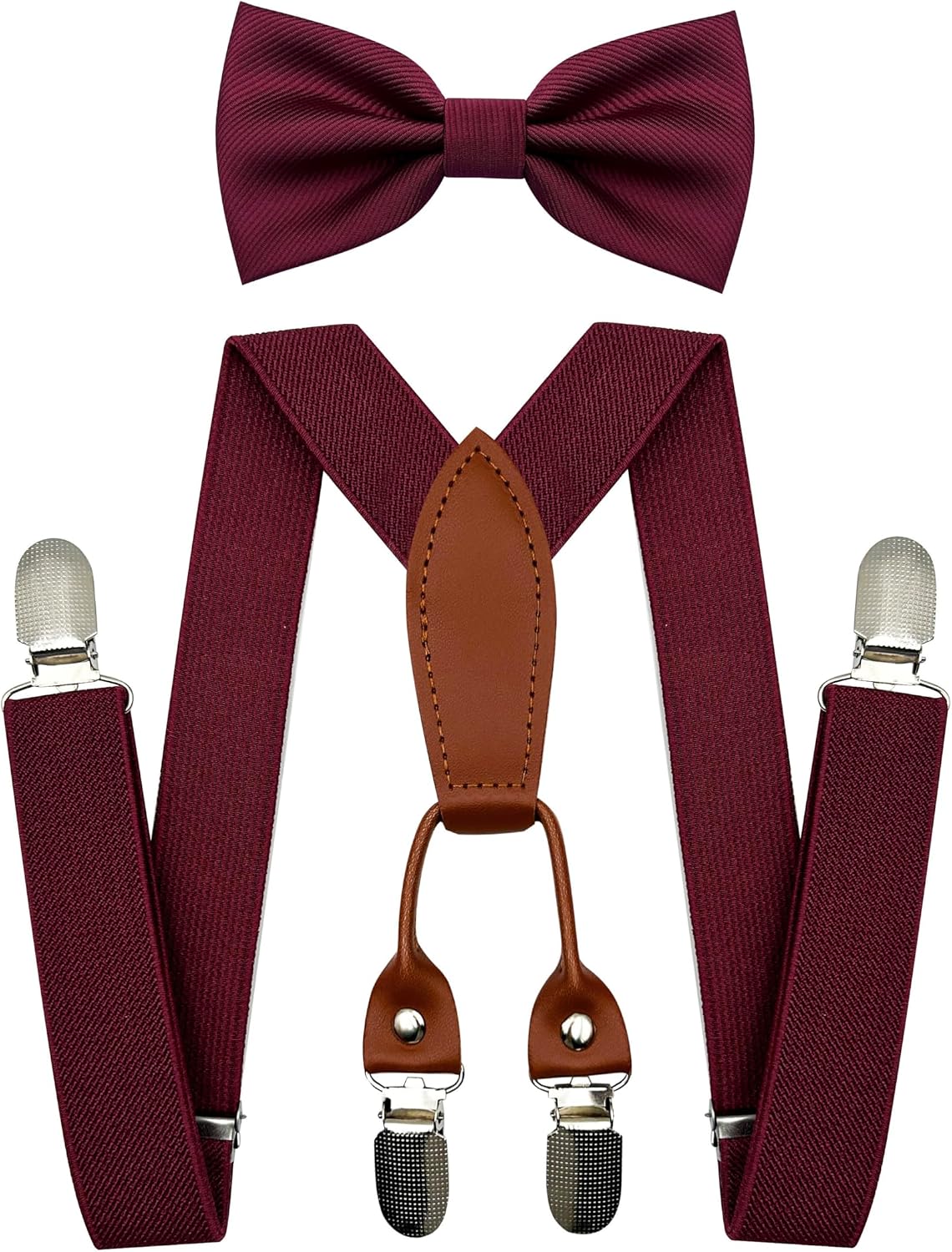 Adjustable Baby Boy Suspenders and Pre-tied Bow Tie, Kids Bowtie and Suspenders with 4 Strong Metal Clips