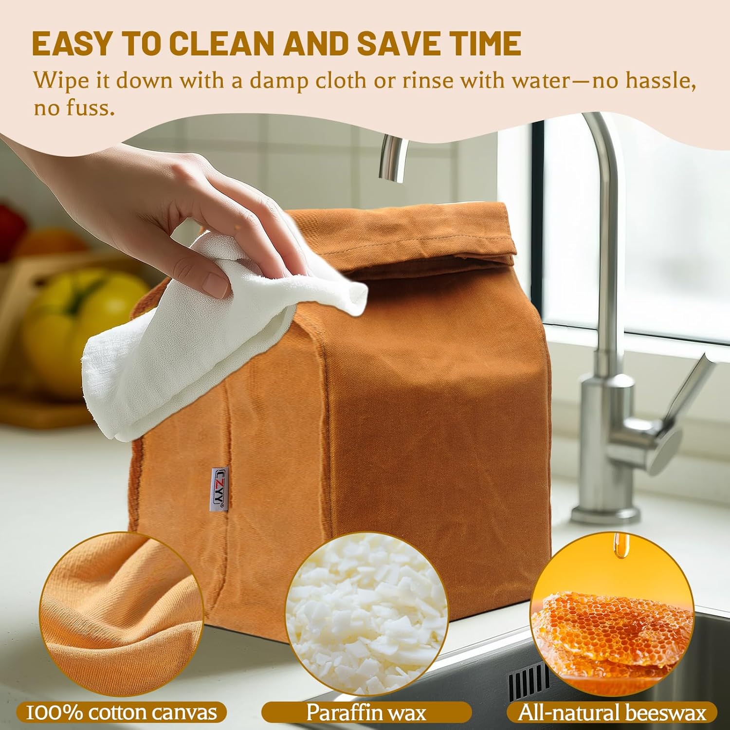 Waxed Canvas Lunch Bags Brown Paper Bag Styled - Classic Updated - Reusable and Washable, Worthbuy Lunch Box for Men & Women - Image 6