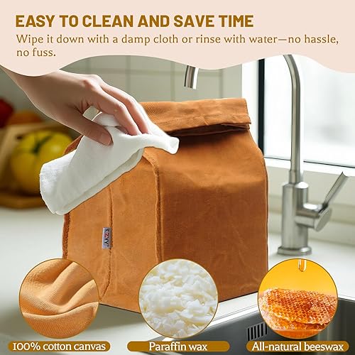 Miniatura 6 de Waxed Canvas Lunch Bags Brown Paper Bag Styled - Classic Updated - Reusable and Washable, Worthbuy Lunch Box for Men & Women