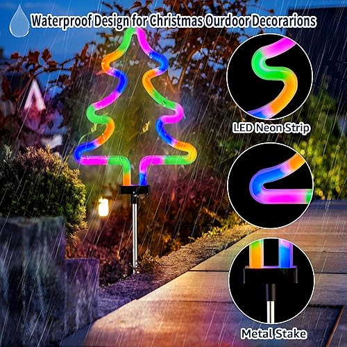 Miniatura 6 de BlcTec Decoraciones de Navidad para exteriores, 4 luces de neón con estacas de acero inoxidable, luces de Navidad impermeables para jardín, patio,