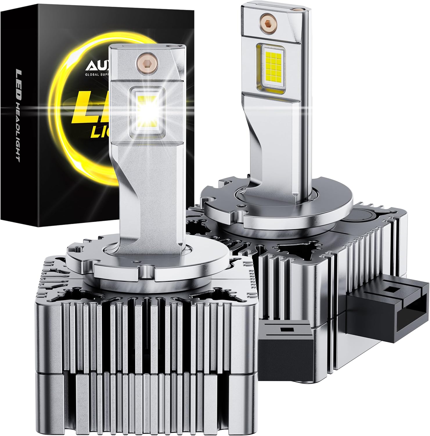 AUXITO D3S Bulbs, 30000LM 6500K Cool White, Direct Replacement D3S/D3R Light Bulbs with Cooling Fan, Plug and Play CANbus Ready No Flicker, Pack of 2