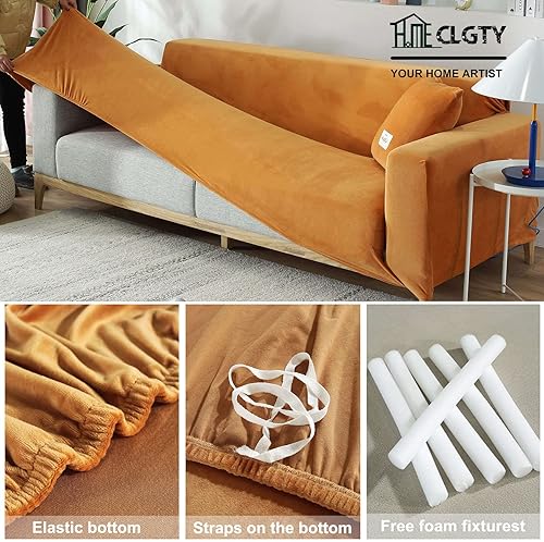 Miniatura 4 de Funda elástica para sofá de 3 asientos, funda de sofá de tela de terciopelo suave con parte inferior elástica, funda para sillón de niños y