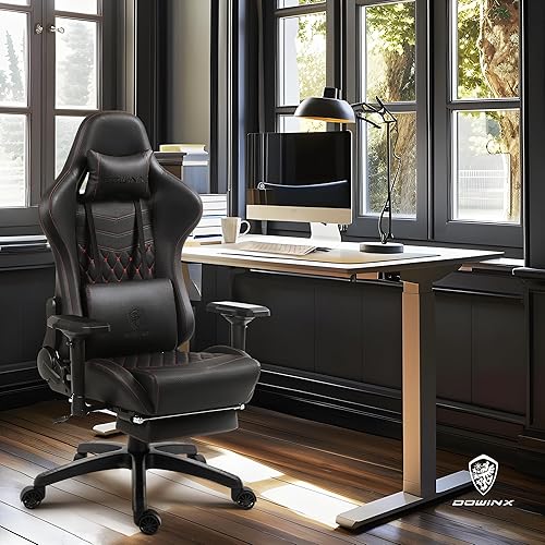 Miniatura 2 de Dowinx Silla de juegos grande y alta, sillas de videojuegos con reposapiés, sillas de PC para jugadores de PC para adultos, silla reclinable Negro