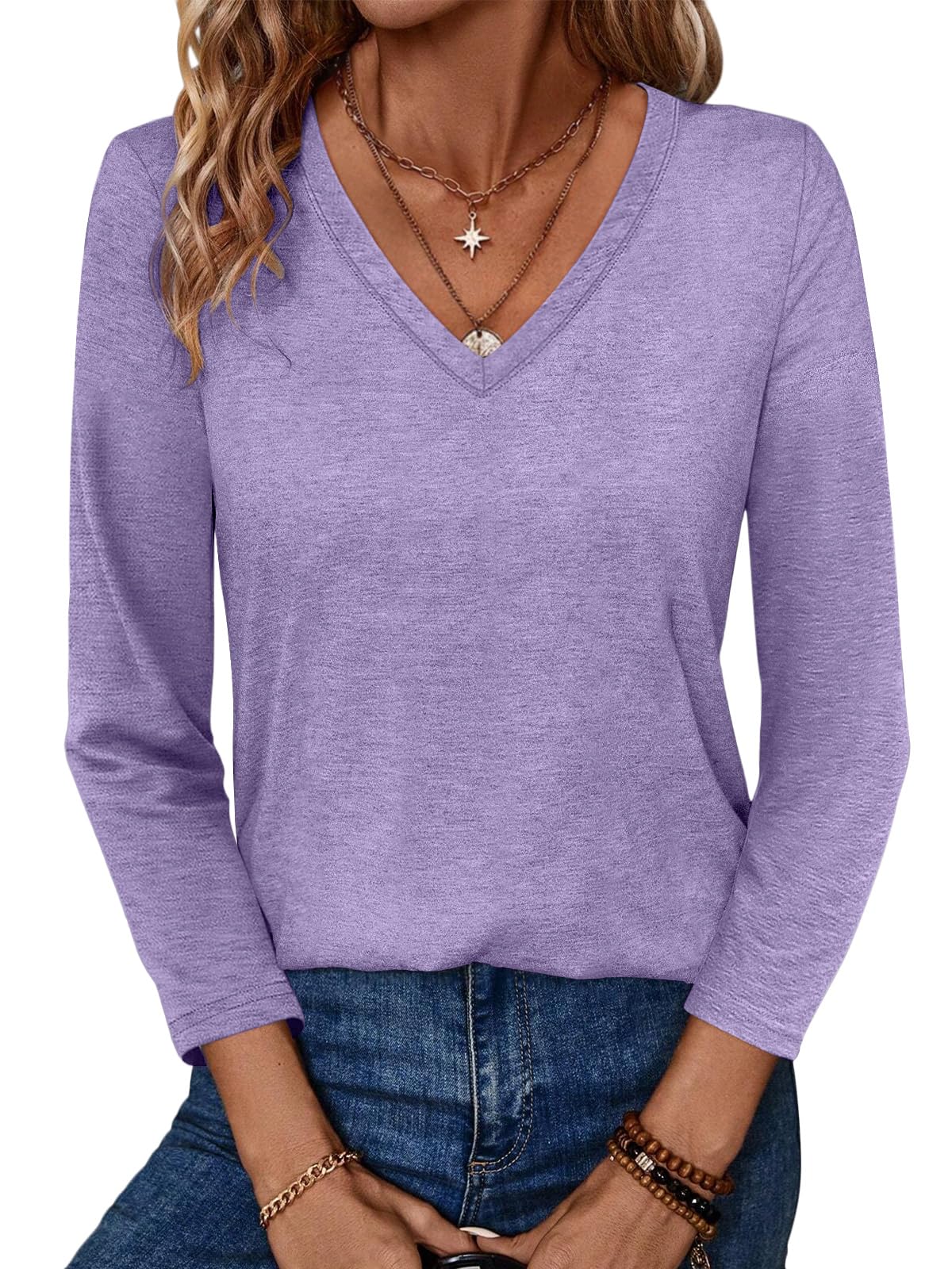 TICTICMIMI Women's V Neck 3/4 Sleeve Tops Summer Casual T Shirts Relaxed Fit Basic Tees