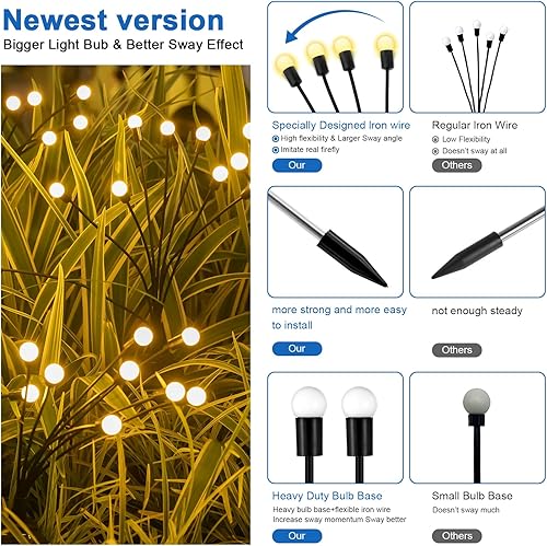 Miniatura 4 de Luces de jardín - Luz solar de luciérnaga mejorada que se balancea con el viento, exterior, exterior, patio, camino, alambre de hierro de alta