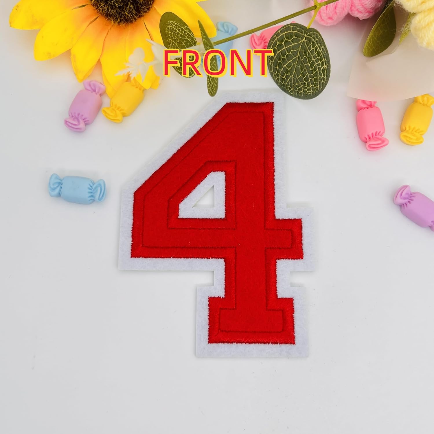 1 Pcs 4.5" Red Embroidered Number Patches, Iron-On Appliques for Clothing, Jackets, Backpacks – Varsity Style with White Border (red 4) image 3