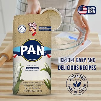 P.A.N. Whole Grain White Corn Flour - Precooked Gluten Free and Kosher Flour for Arepas (1.0kg/4pcs)