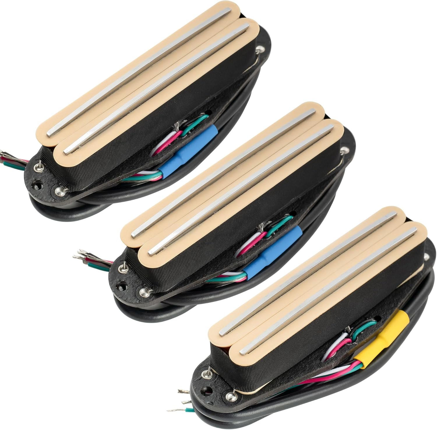 Musiclily Pro ST-DPHA Alnico 5 Dual Single Coil Sized Humbucker Super Distortion Neck Middle Bridge Pickups Set for Strat Style Electric Guitar, White Body Chrome Rail
