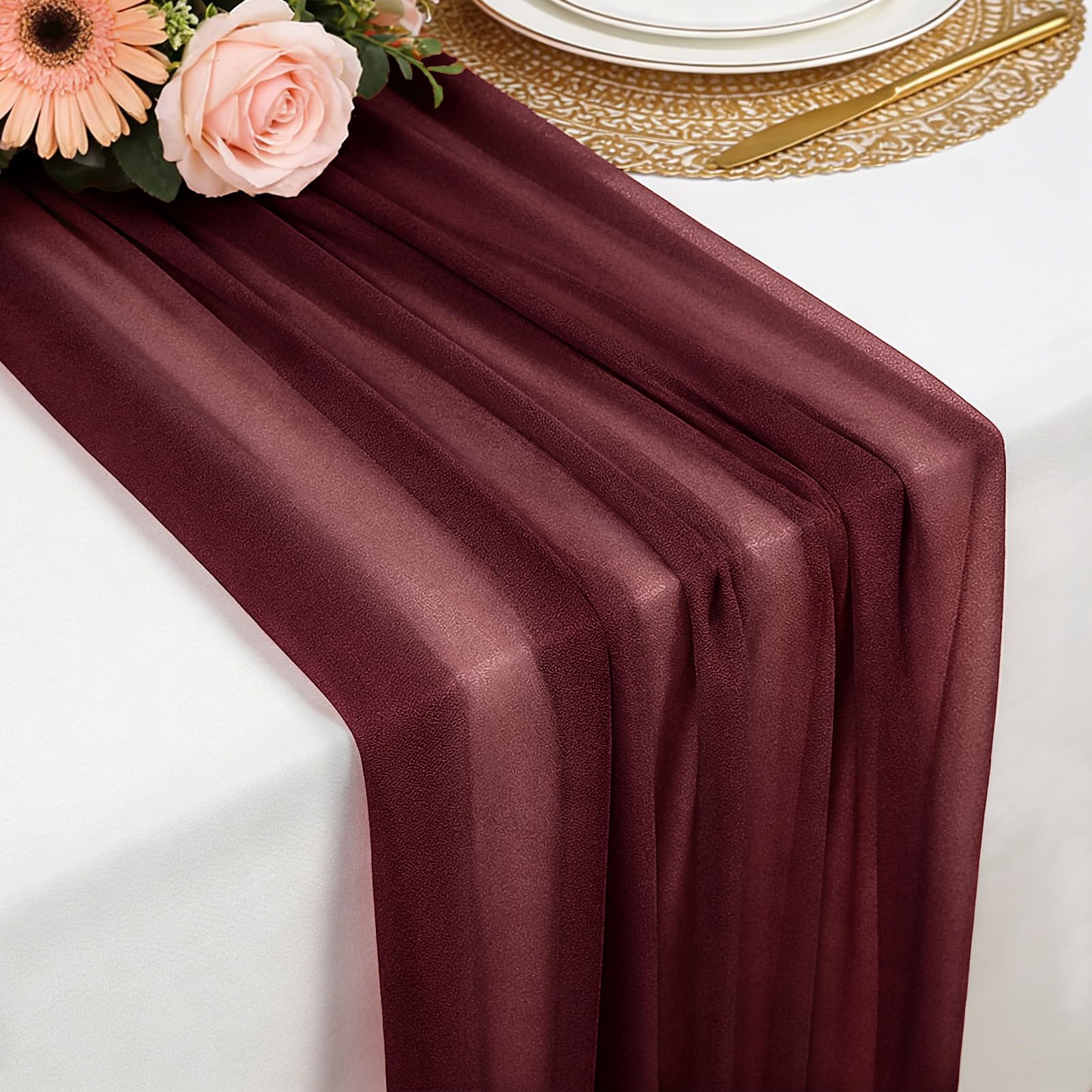 Tischläufer Chiffon, 77 X 300 cm Weich und Bequem Tischläufer für Boho Hochzeit, Party, Taufe Dekor, Babyparty, Brautparty Küche Tisch Dekoration