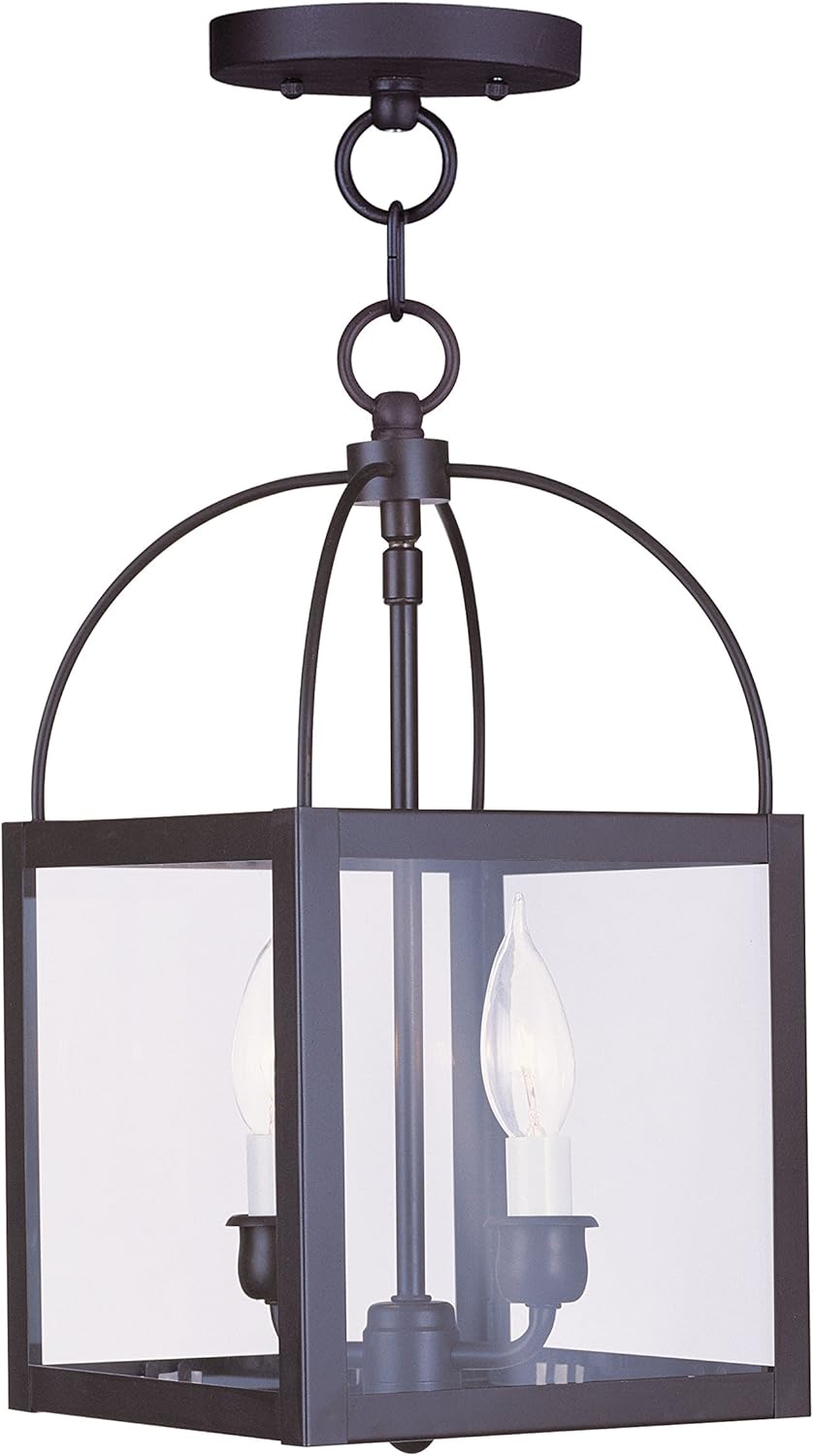 Livex Lighting 4041-07 Milford 2-Light Convertible Hanging Lantern/Ceiling Mount, Bronze