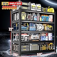 Vista 3 de Estantería de garaje de 59 pulgadas de ancho, estantería resistente de 5 niveles, estantes de almacenamiento de metal ajustables de 3000 libras