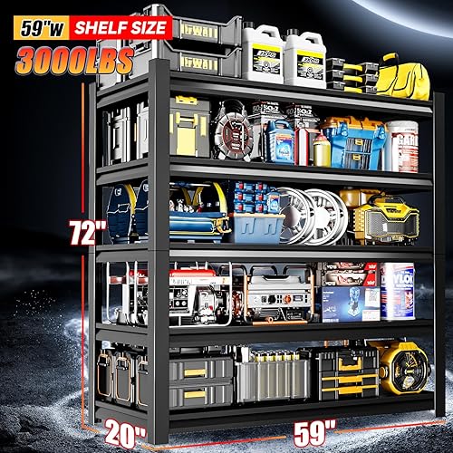 Miniatura 3 de Estantería de garaje de 59 pulgadas de ancho, estantería resistente de 5 niveles, estantes de almacenamiento de metal ajustables de 3000 libras