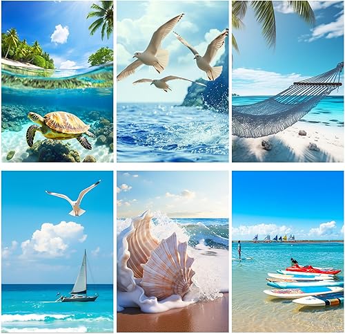 Miniatura 8 de Frienda Juego de 6 piezas de pintura de diamantes de 12 x 16 pulgadas, paisajes abstractos 5D, arte de diamantes, manualidades de taladro redondo