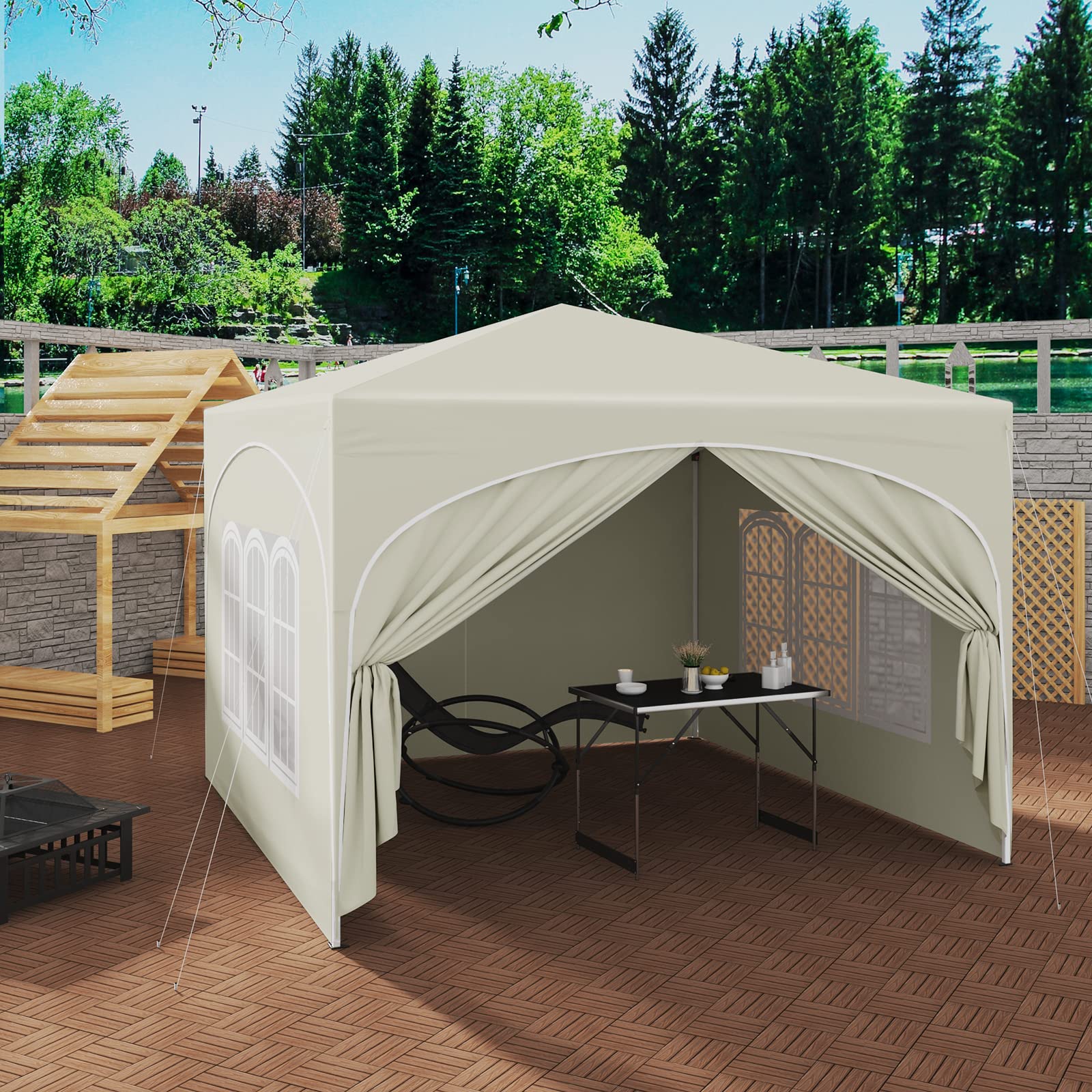 WOLTU Gazebo Pieghevole da Giardino, Gazebo Idrorepellente Pop Up da 3x3m Pannelli Laterali, Tendone Esterno, Altezza Regolabile, Protezione UV, con Custodia Beige