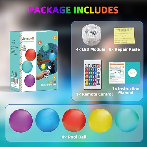 Miniatura 10 de 4 Pack 16" LED Light Up Beach Ball, Glow-in-the-Dark Inflatable Pool Toys, Floating Pool Lights Waterproof IP68 with 16 Colors,4 Lighting Modes,