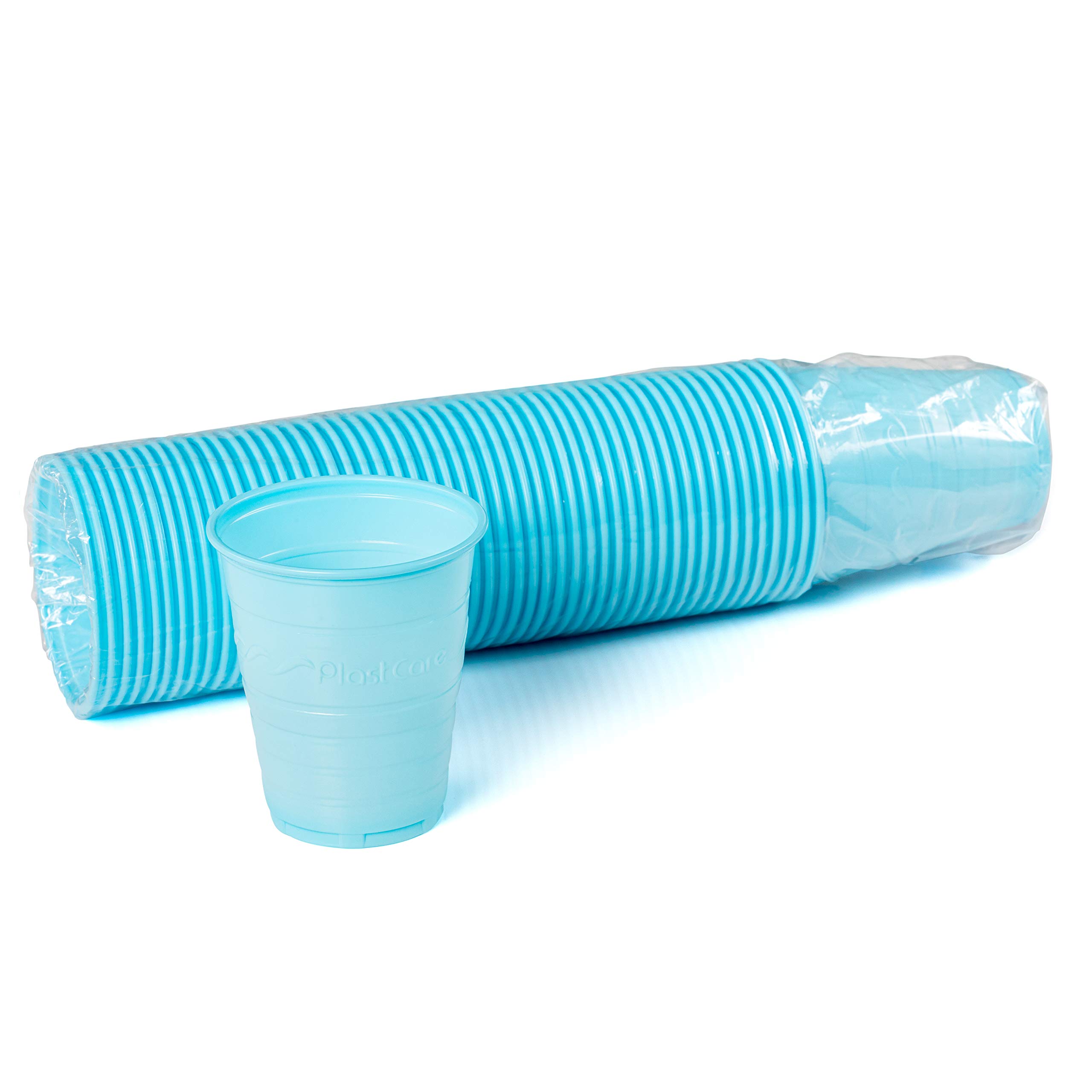 200 Disposable 5 Ounce Plastic Cups for Drinking, Rinse Mouthwash for Dental, Ribbed Design (Blue)