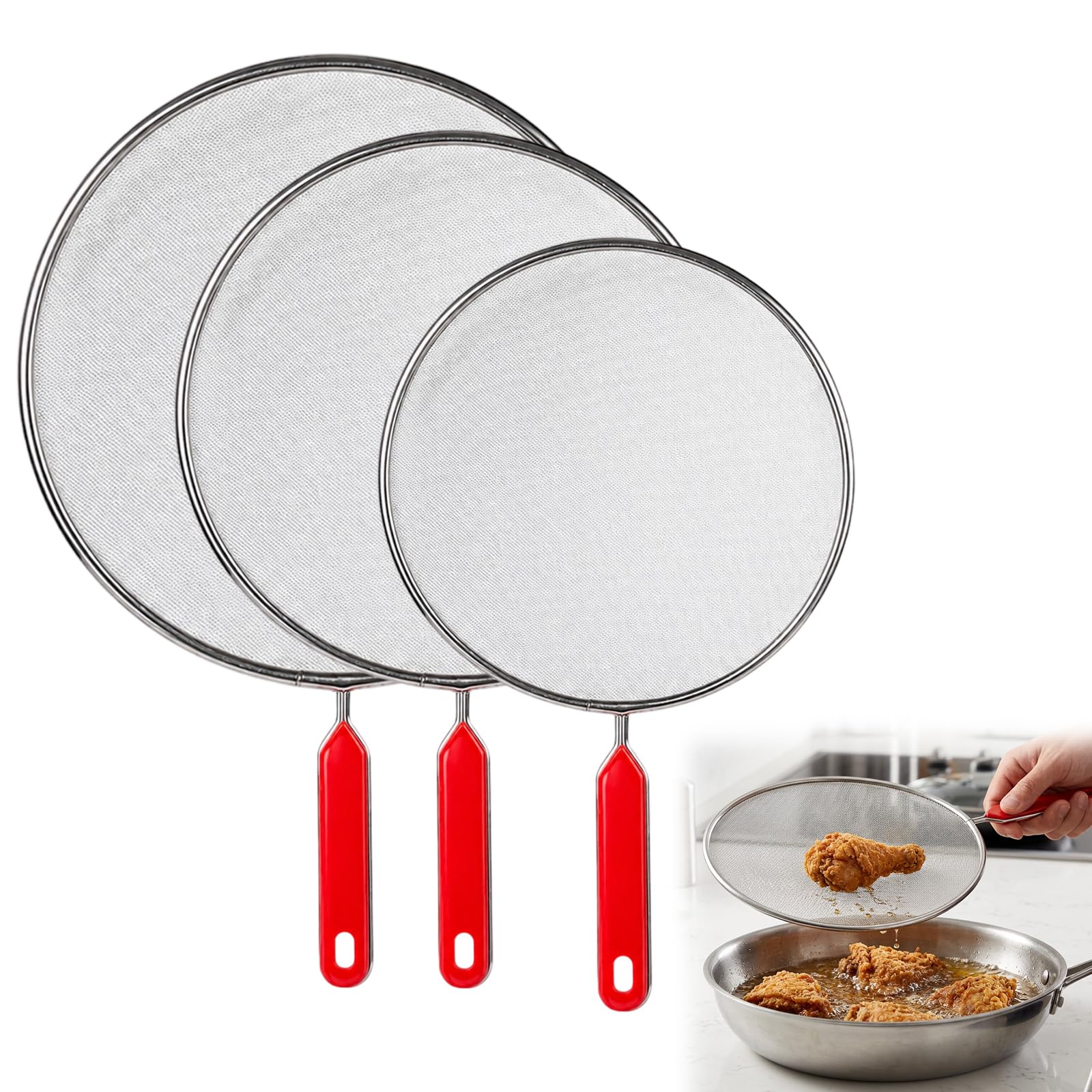 3 Spritzschutz Pfannen Set, Pfannen Spritzschutz Aus Edelstahl Netz, Für DREI Verschiedene Pfannengrössen, Fettspritzschutz, Abdeckhaube, Küchenhelfer