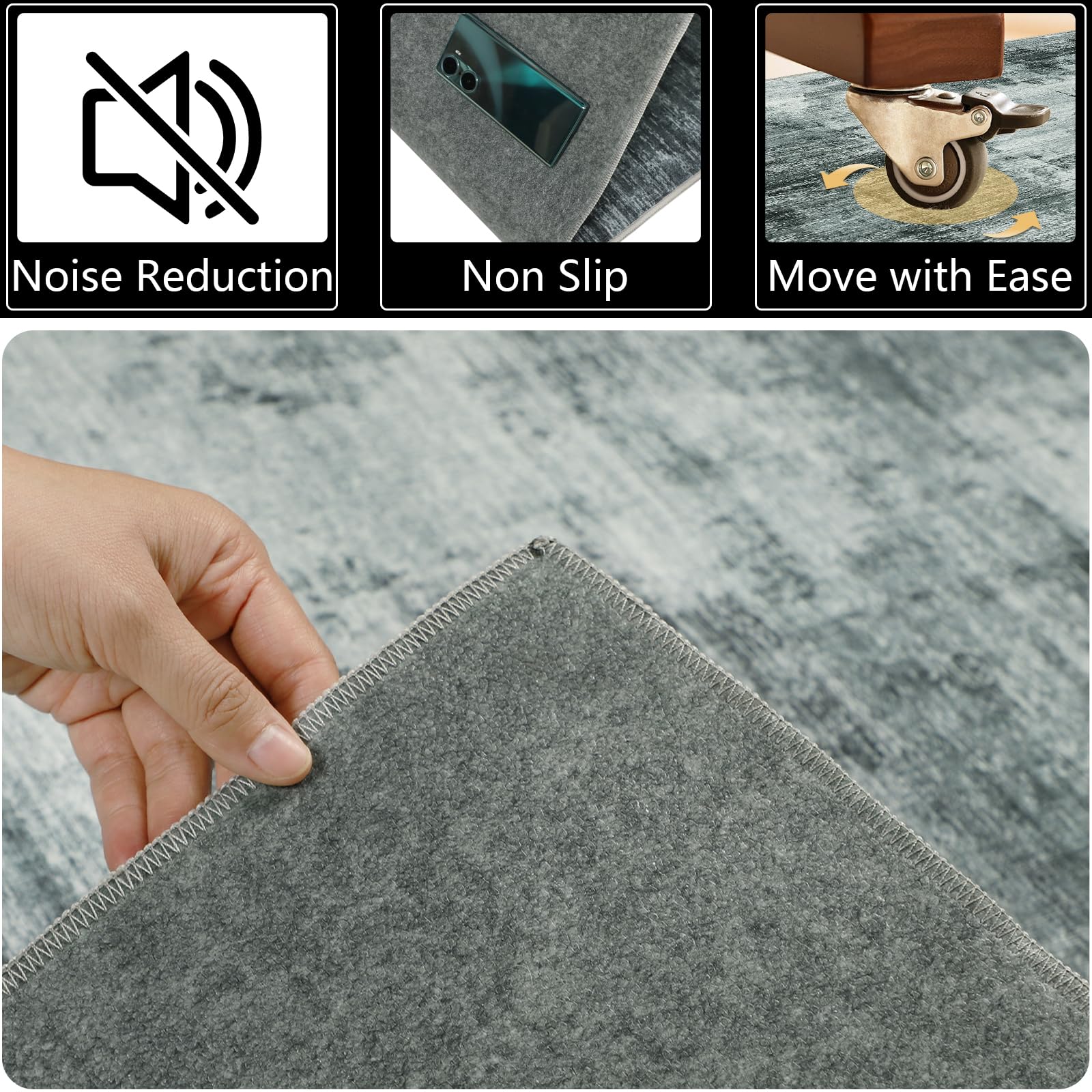 Famibay Office Chair Mat for Hardwood Floor 120x150cm Desk Chair Mat Large Dark Grey Office Chair Floor Protector Mat Rubber for Hard Wooden Tile Anti Skidding Washable - Image 2