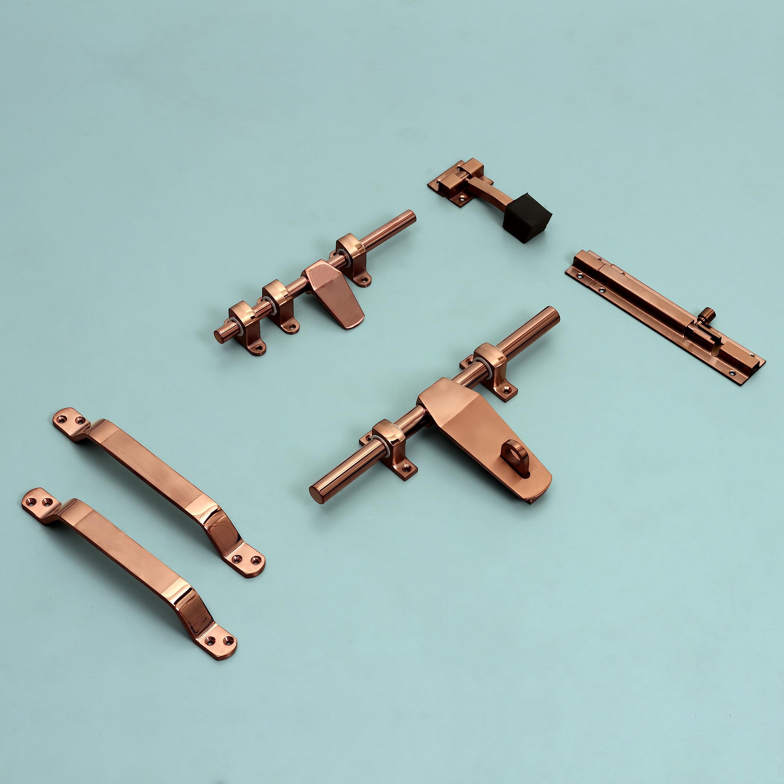 Plantex Stainless Steel Door Kit for Single Door/Door Hardware/Door Accessories (10 inch Al-Drop,8 inch Latch, 8 inch 2 Handles,7 inch Tower Bolt and 4 inch Door Stopper) - (DK-07-PVD Rose Gold) — Amazon image 2
