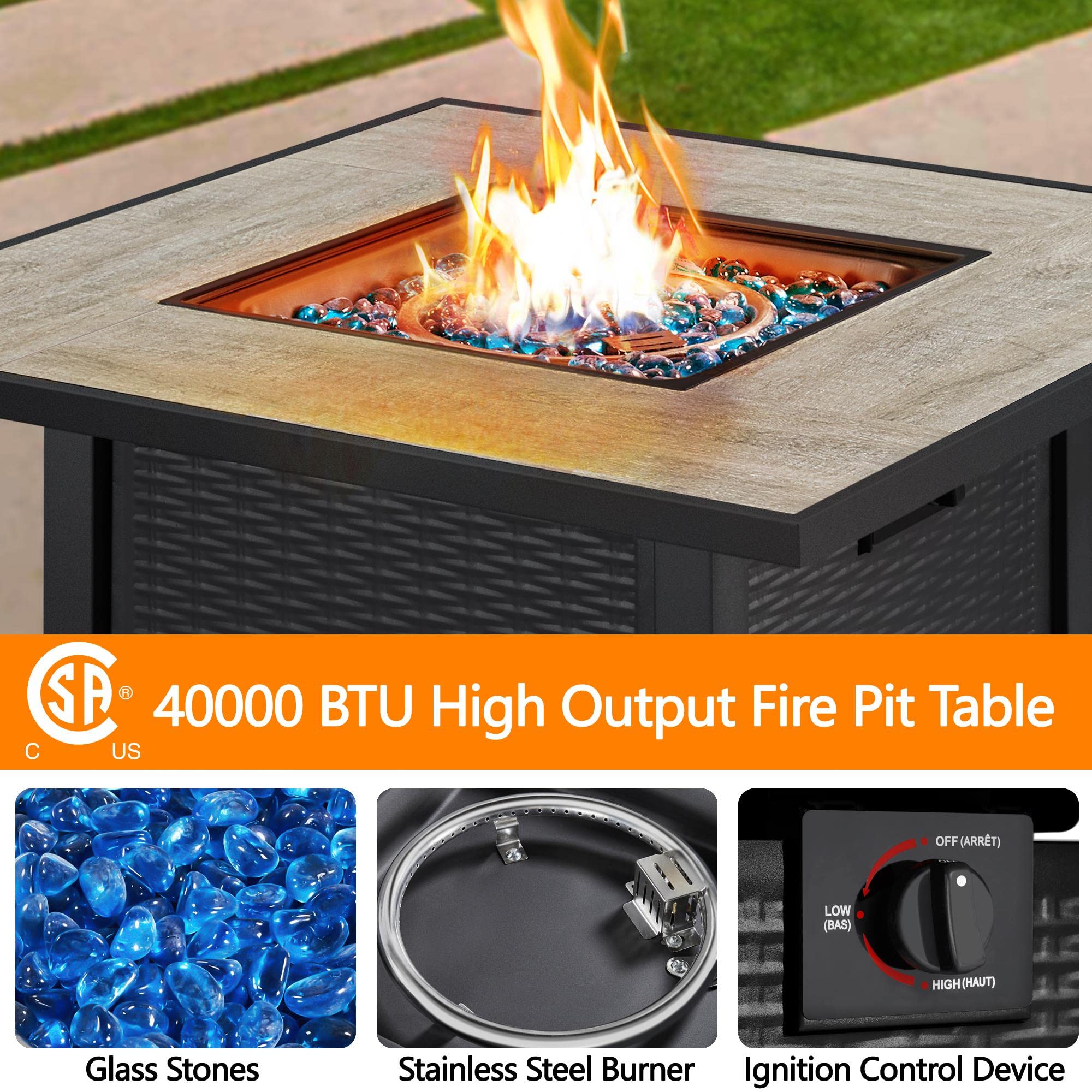 Buy Yaheetech Propane Gas Fire Pit 30 Inch 50,000 BTU Square Gas
